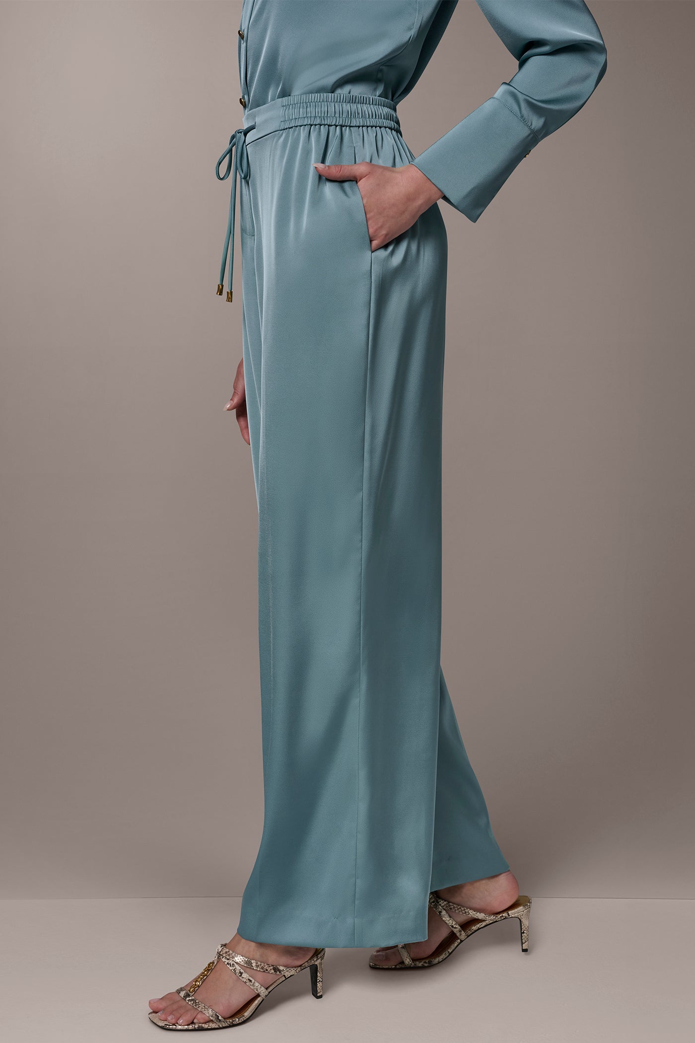 SATIN HIGH-RISE WIDE-LEG PANT VIEW 3 | Pants