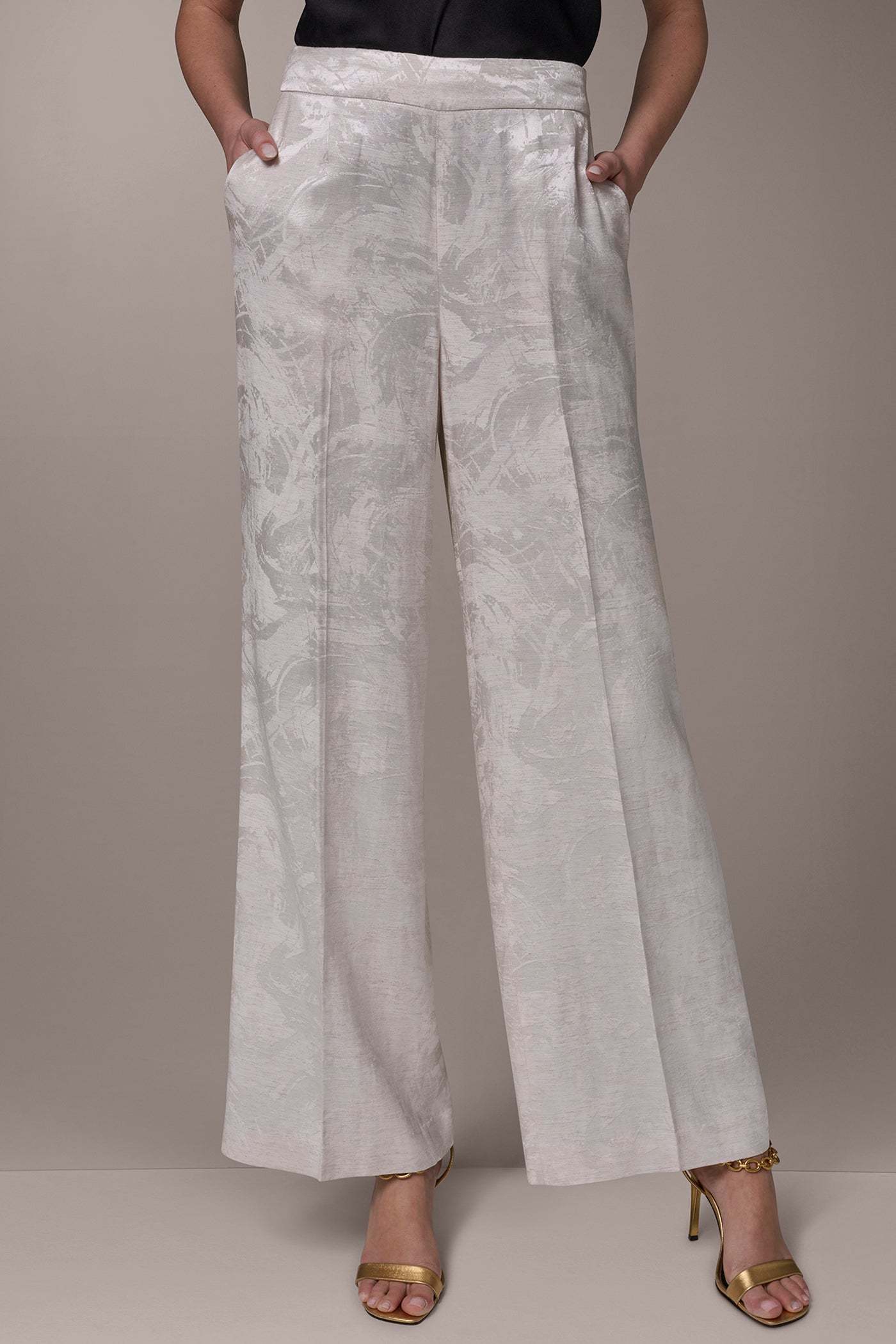 Donna Karan Women's Metallic Jacquard Pants - Gray - Wide-Leg Pants Donna Karan Women's Metallic Jacquard Pants - Gray - Wide-Leg Pants