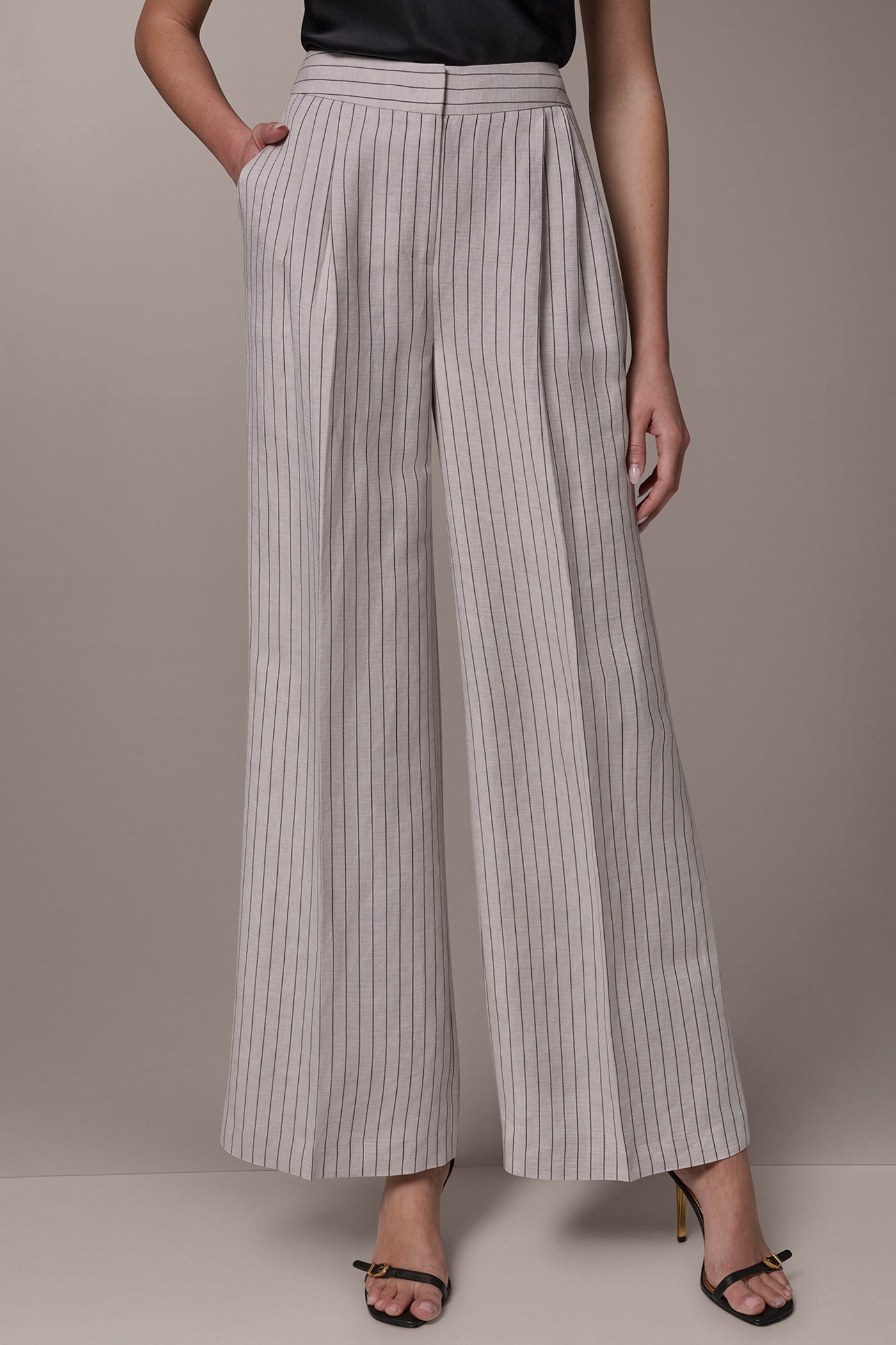 MID-RISE PINSTRIPE PLEATED WIDE-LEG PANT | View 1 | Suits and Separates