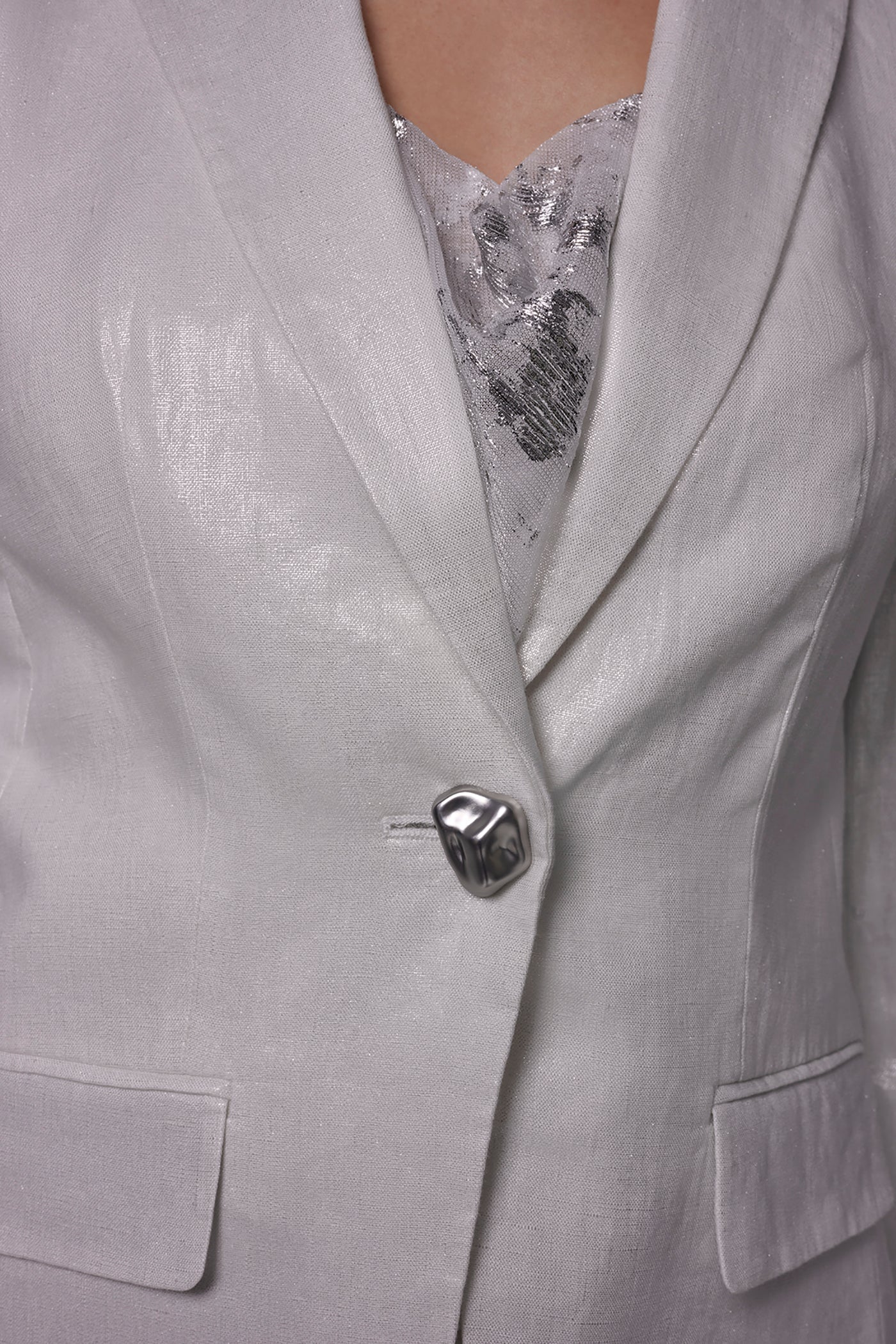 FOILED LINEN ONE-BUTTON SUIT BLAZER VIEW 6 | New Arrivals