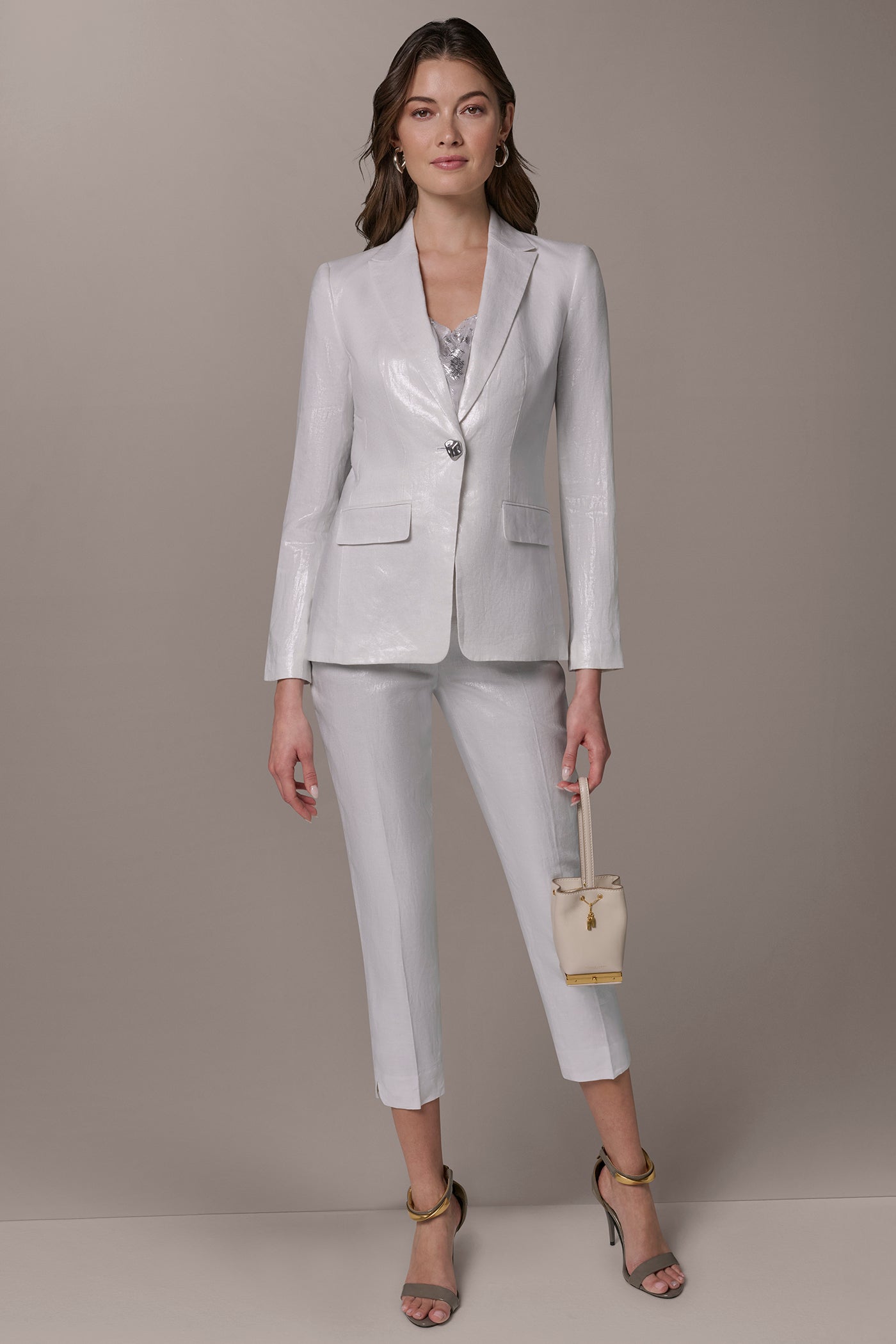 FOILED LINEN ONE-BUTTON SUIT BLAZER VIEW 8 | New Arrivals