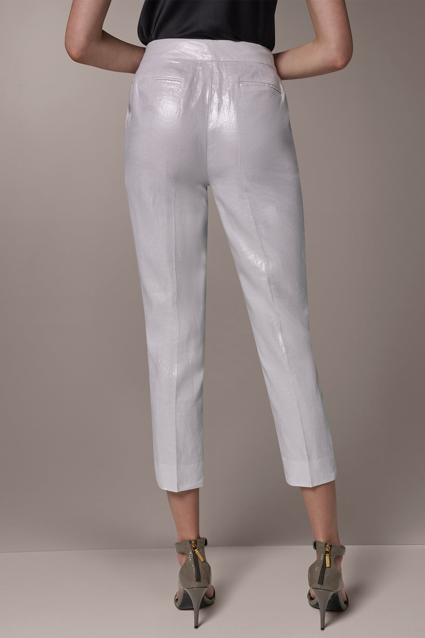 FOILED LINEN SLIM LEG ANKLE LENGTH PANT | View 2 | Clothing