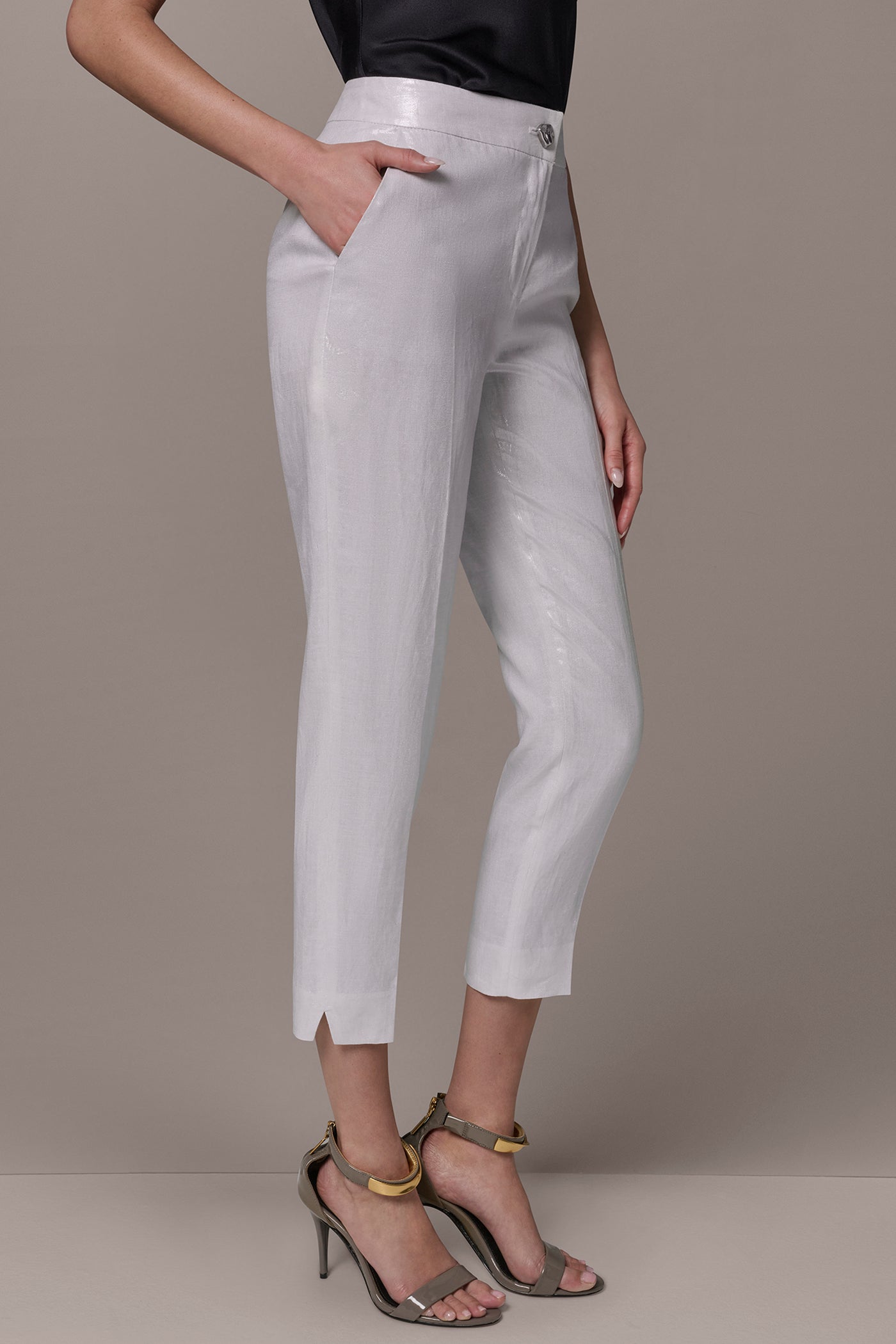 FOILED LINEN MID-RISE STRAIGHT ANKLE PANT VIEW 3 | New Arrivals