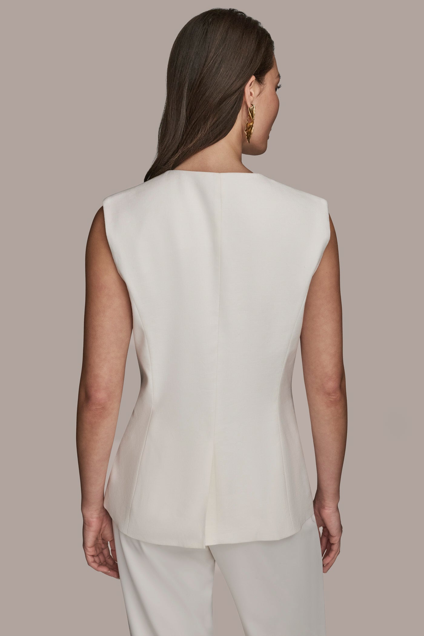 LINEN BLEND BUTTON FRONT VEST | View 2 | Clothing