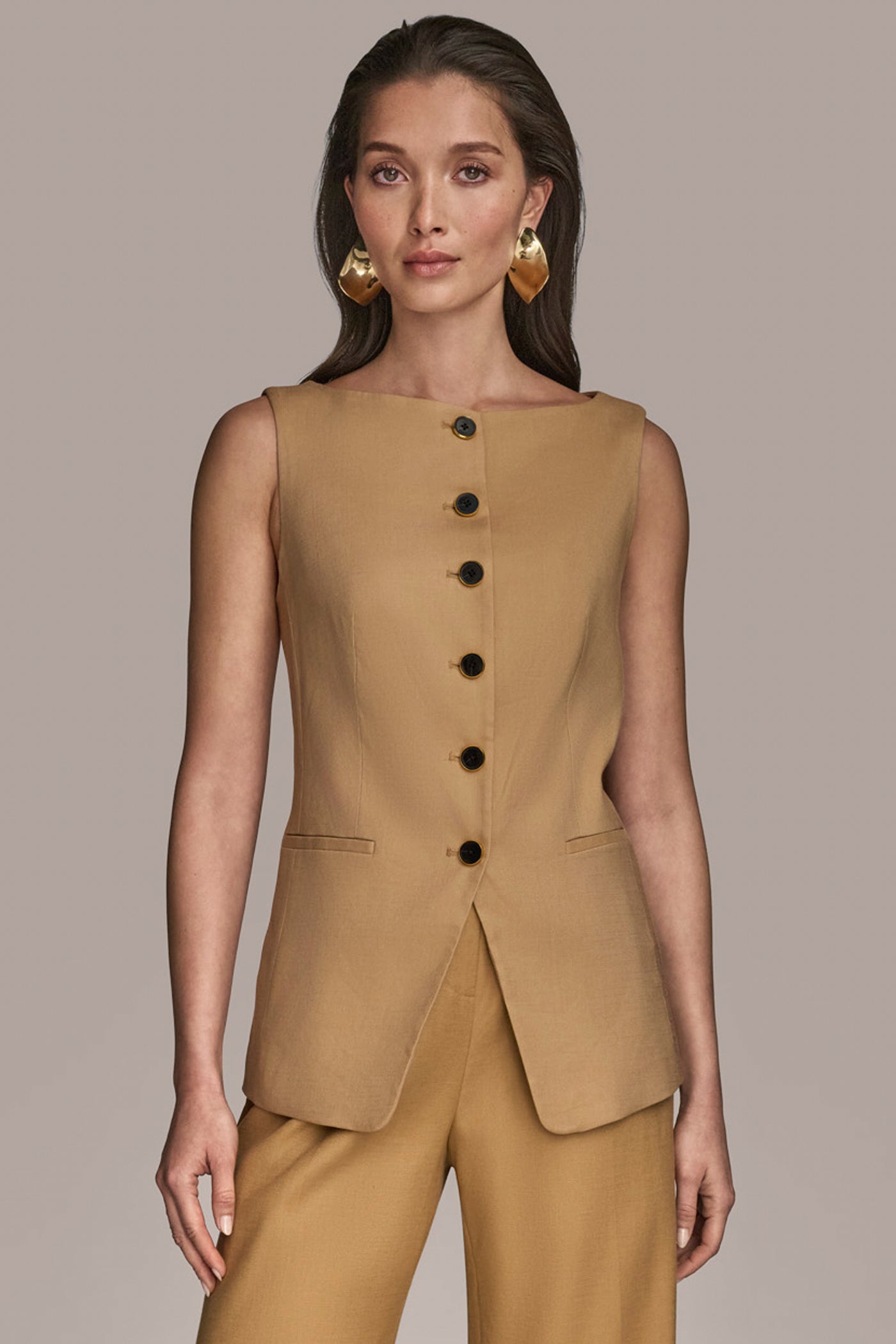 LINEN-BLEND BOAT-NECK VEST | View 1 | Tops