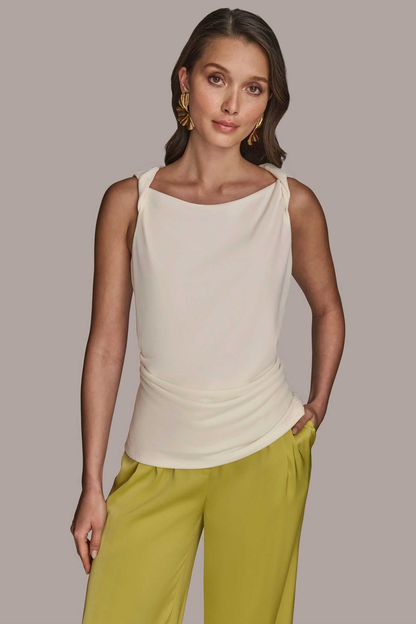 Twist Strap Ruched Tank | View 1 | Clothing