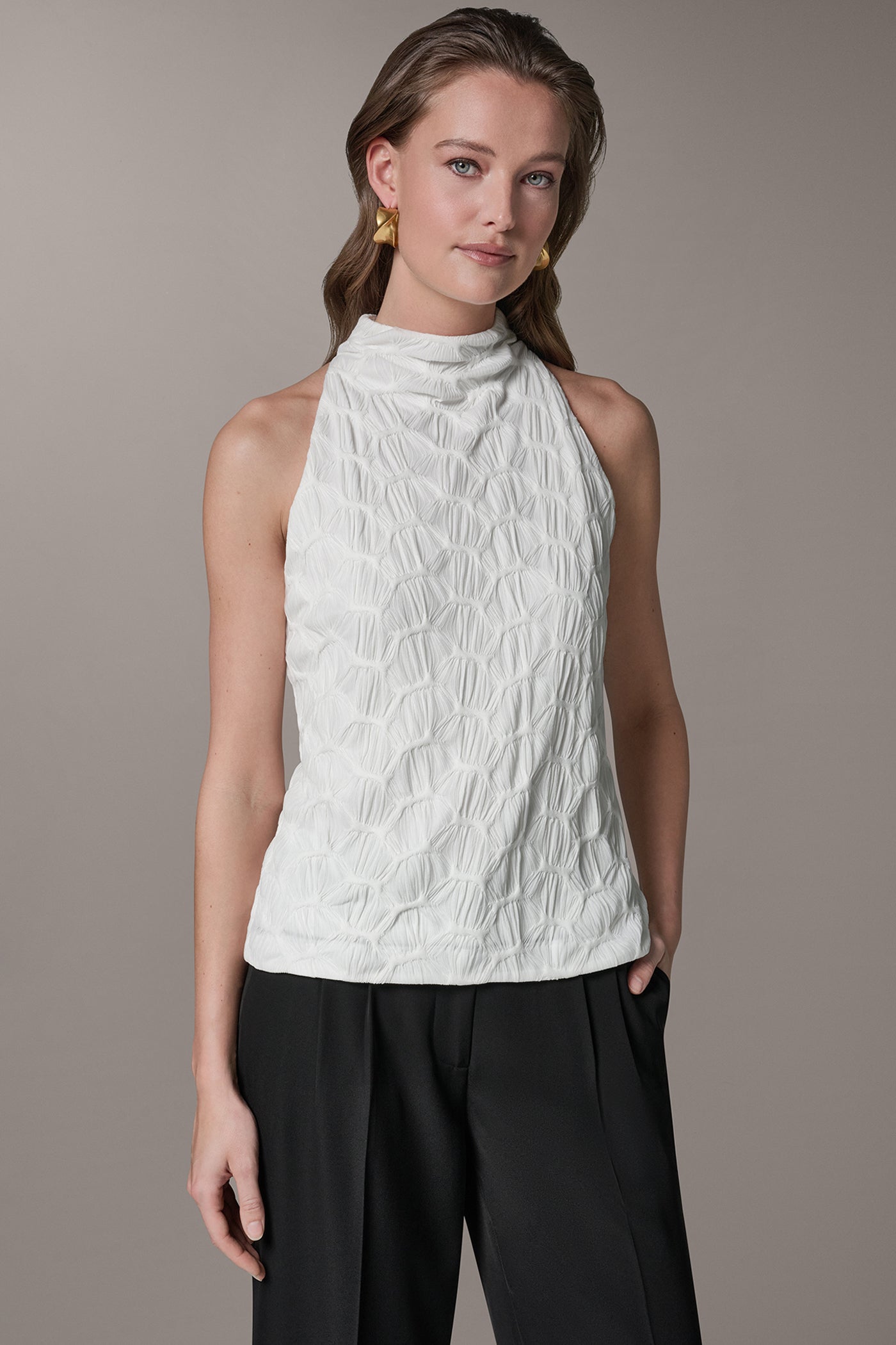 TEXTURED MOCK-NECK TOP | View 1 | Clothing