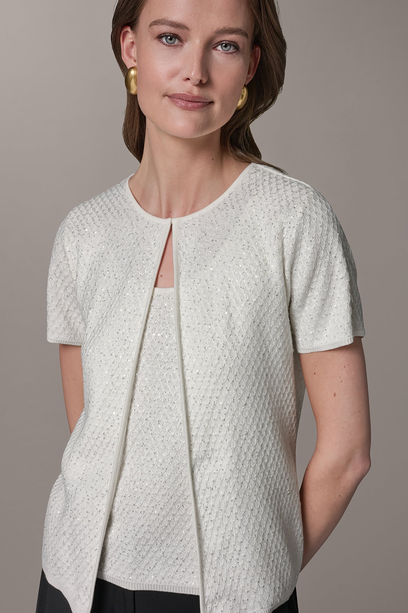 SHORT SLEEVE SEQUIN CARDIGAN VIEW 4 | New clothing