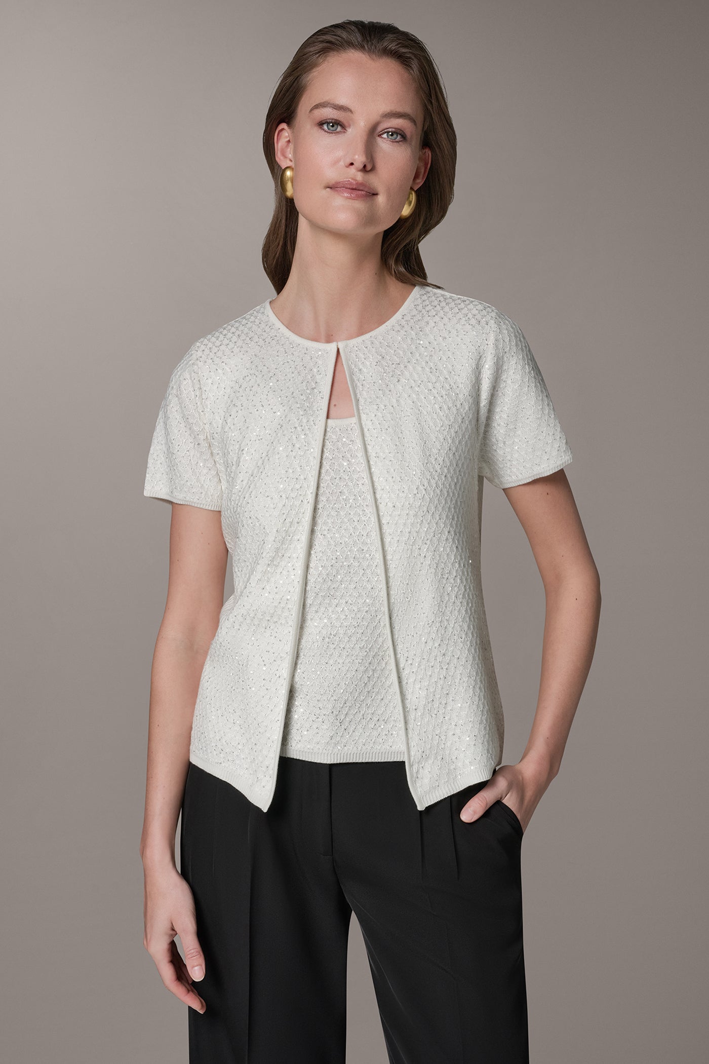 SHORT SLEEVE SEQUIN CARDIGAN
