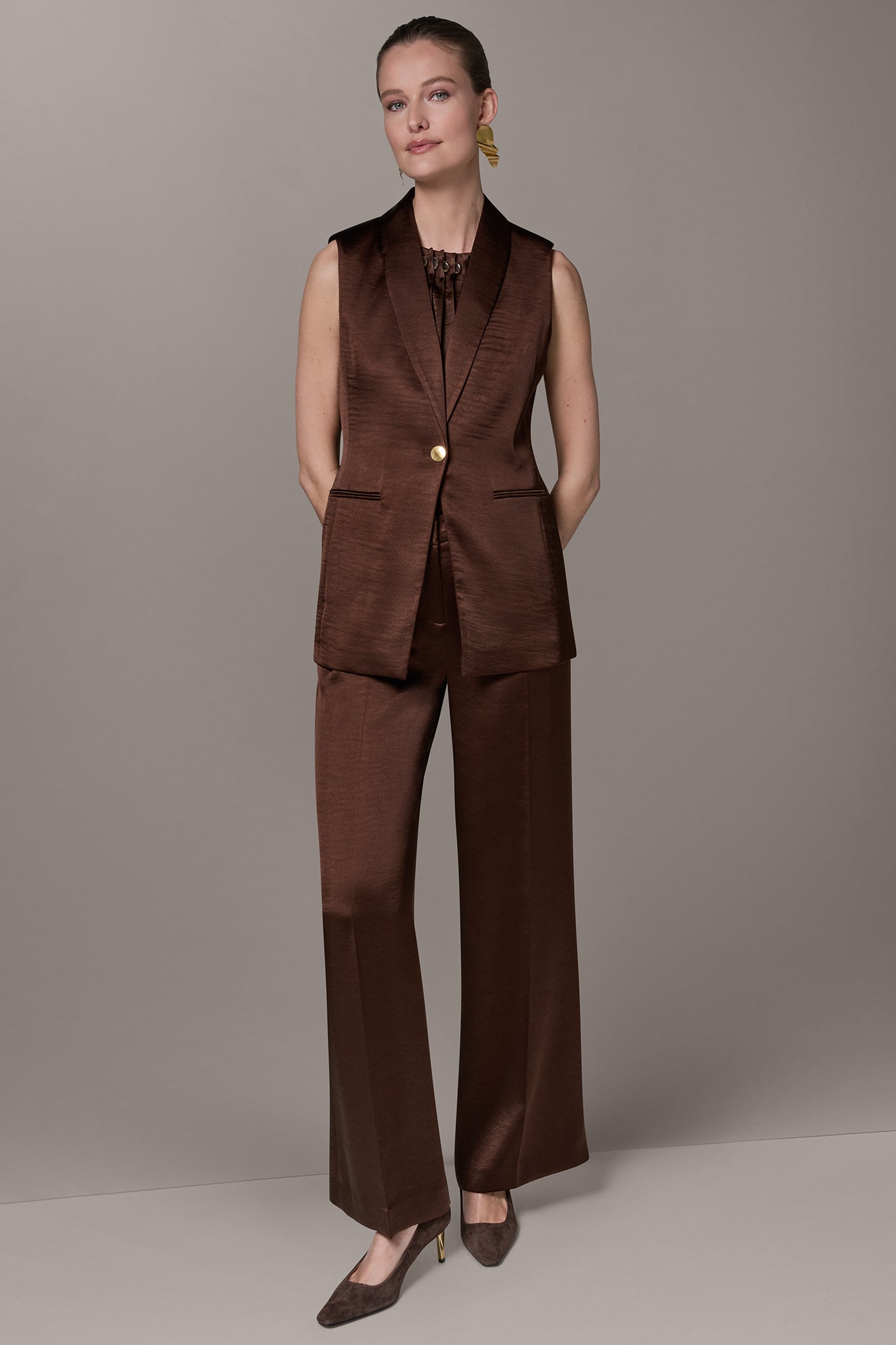 CHARMEUSE ONE-BUTTON VEST VIEW 8 | Suits and Separates