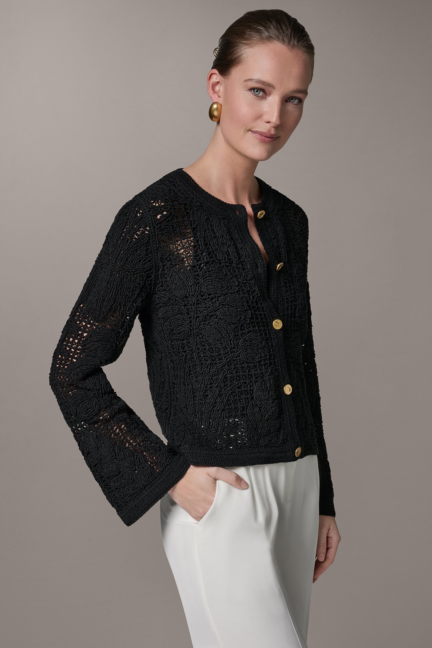 CROCHET BUTTON FRONT JACKET VIEW 4 | Blazers & Vests