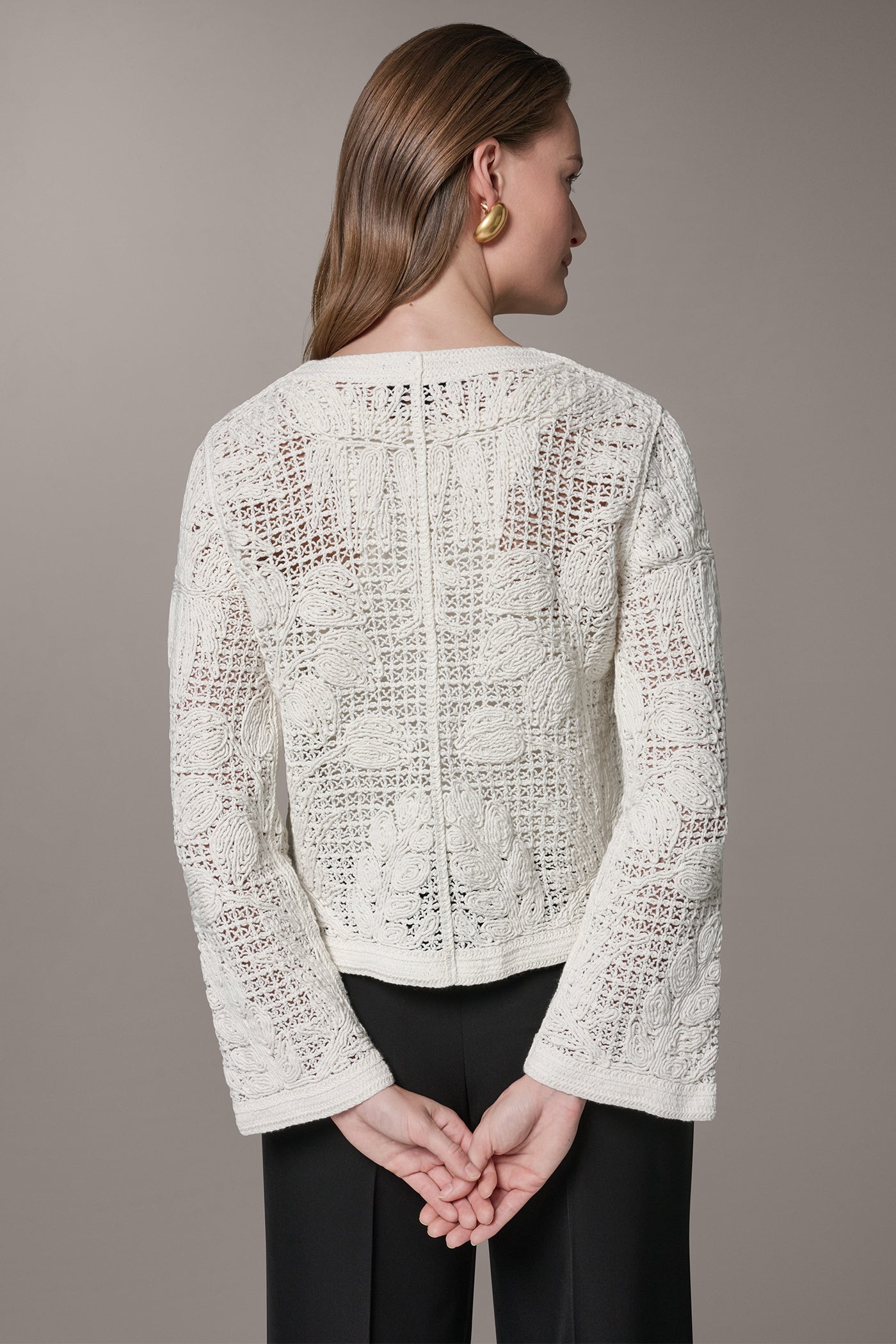 CROCHET BUTTON FRONT JACKET VIEW 3 | Blazers & Vests