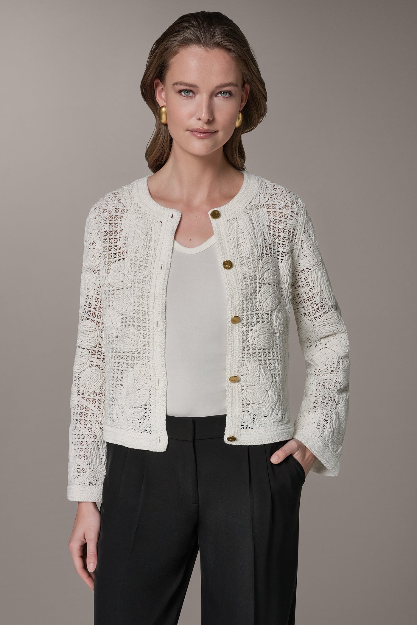 CROCHET BUTTON FRONT JACKET VIEW 5 | Blazers & Vests