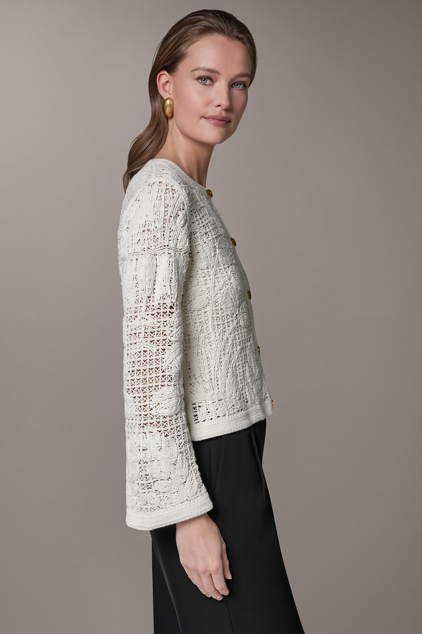 CROCHET BUTTON FRONT JACKET VIEW 4 | Blazers & Vests