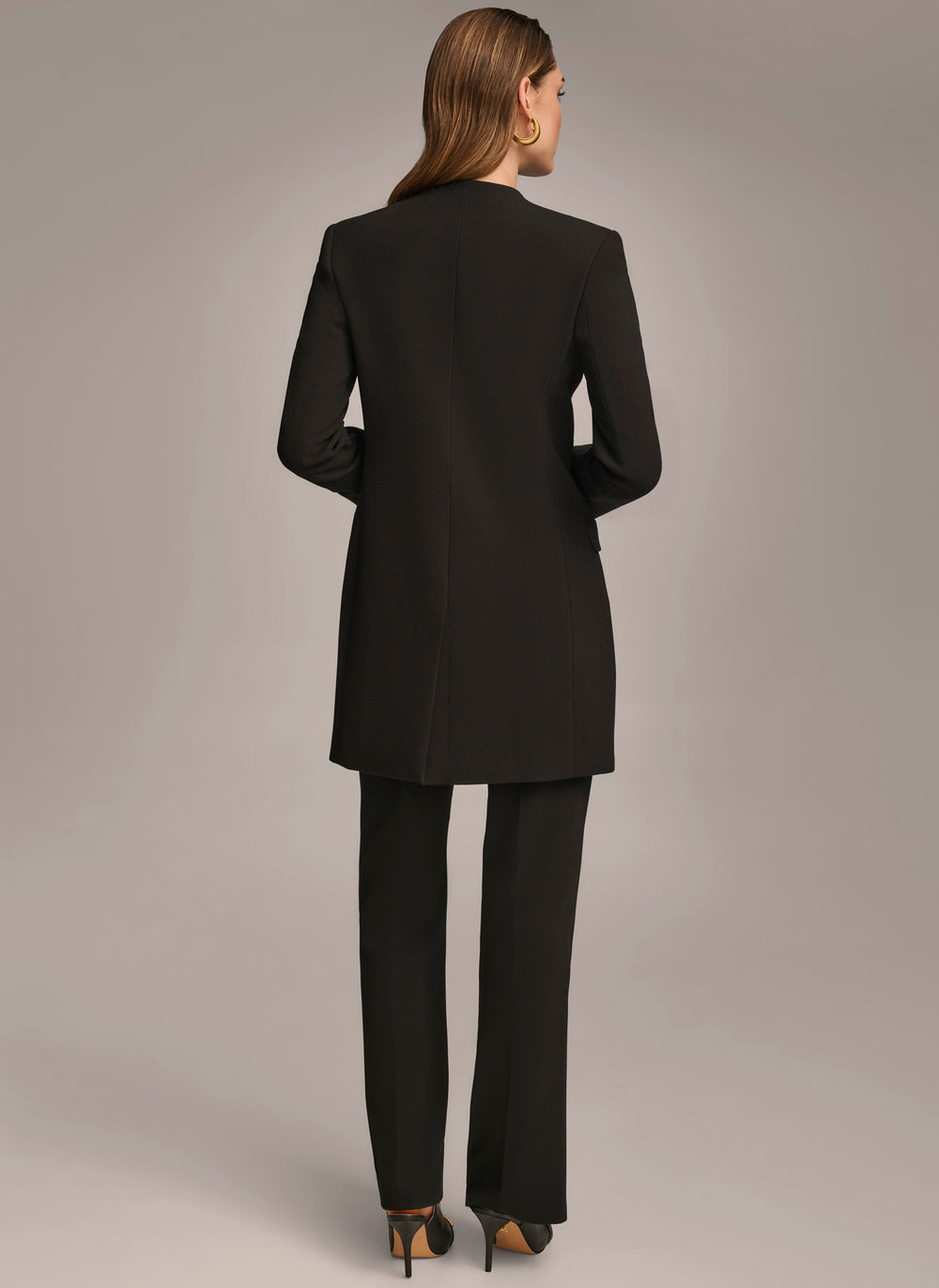 DONNA KARAN Size M Navy Open Front Belted Jacket Blazer main image 1