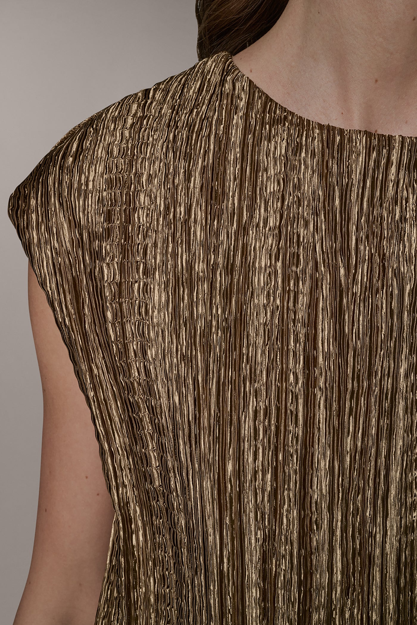 SLEEVELESS METALLIC PLEAT BLOUSE VIEW 8 | Tops
