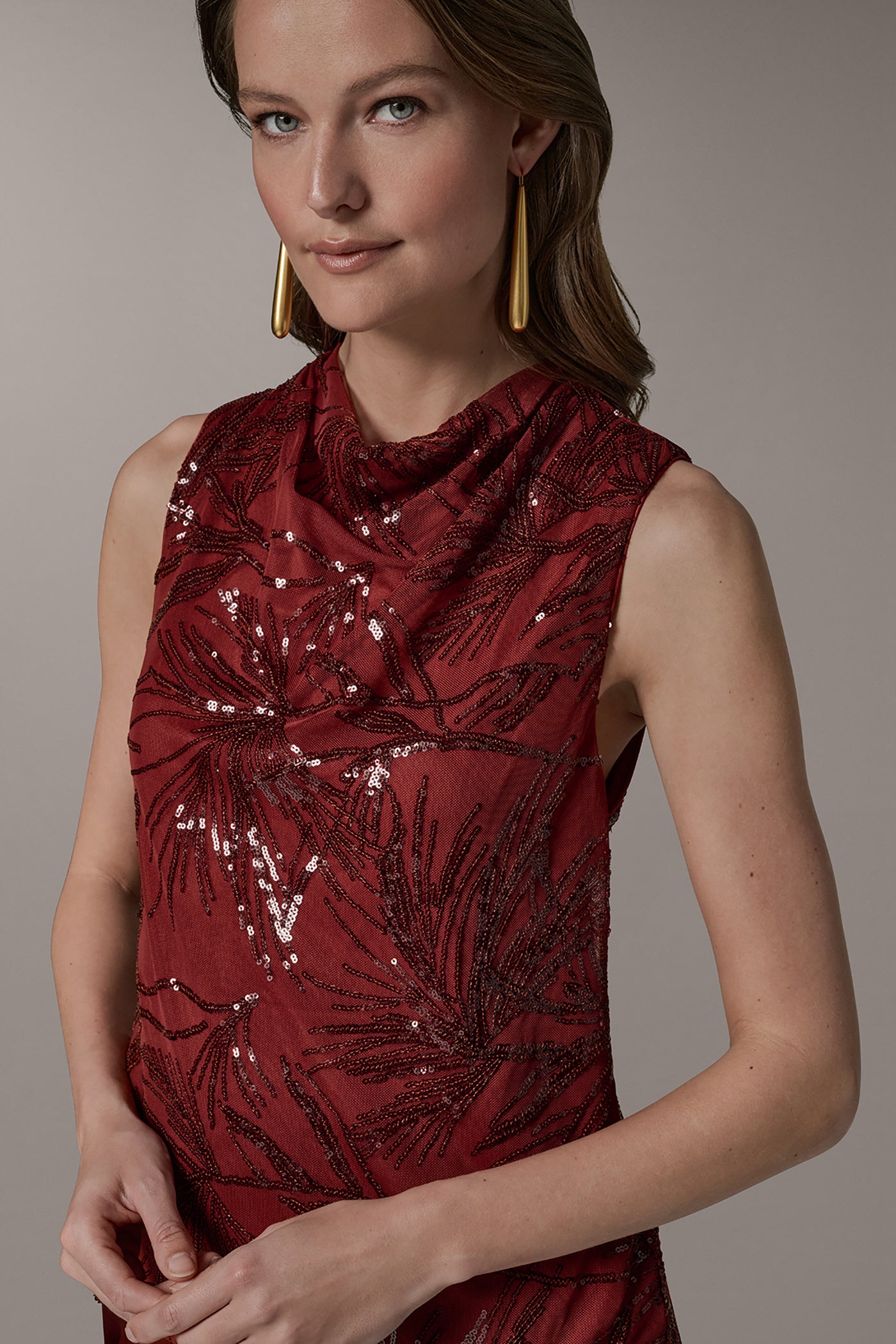 SLEEVELESS COWL NECK SEQUIN BLOUSE (alternate view)