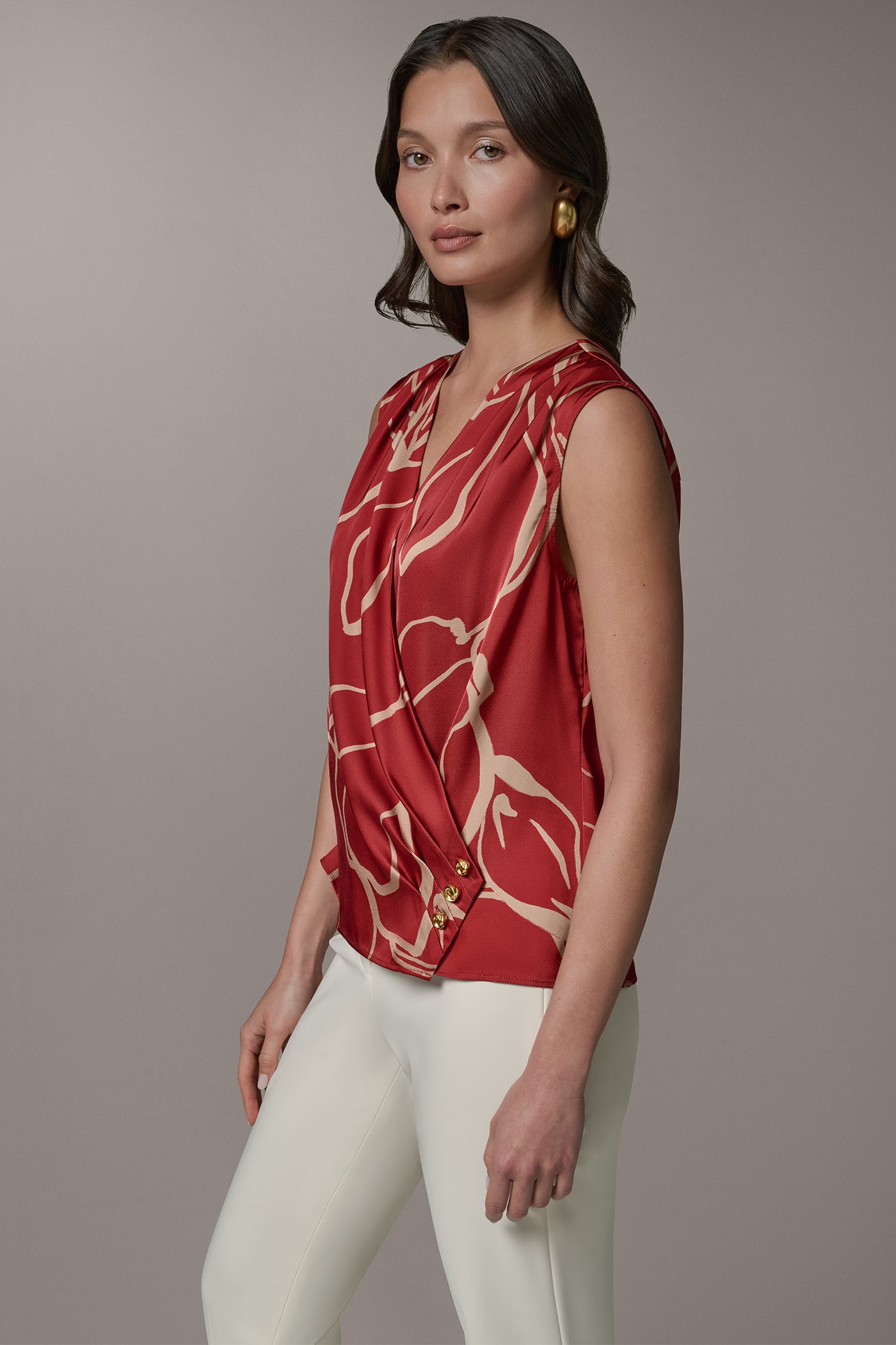SLEEVELESS WRAP EFFECT PRINT BLOUSE VIEW 3 | Included in discounts