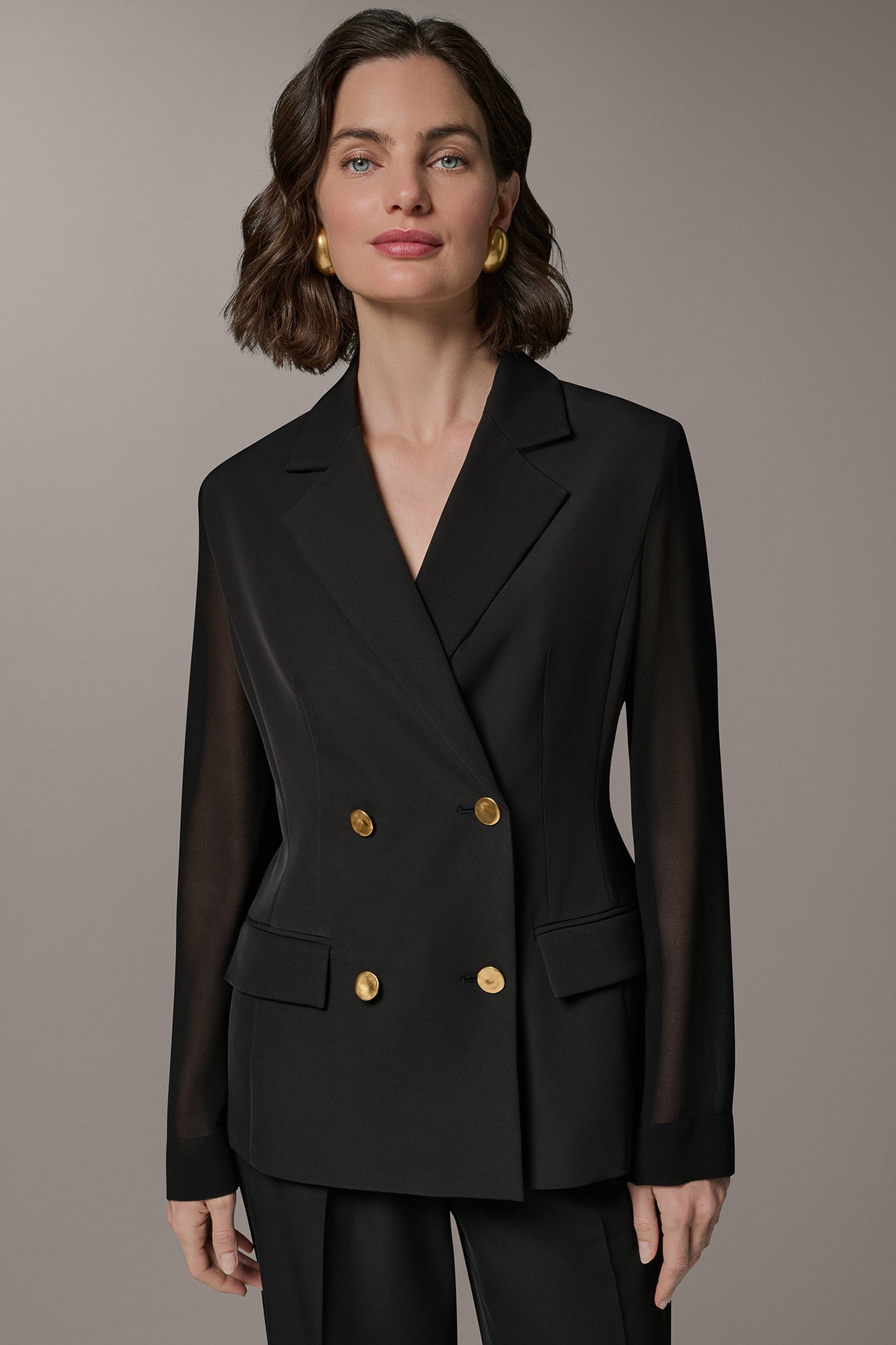 MIXED MEDIA DOUBLE BREASTED SUIT BLAZER