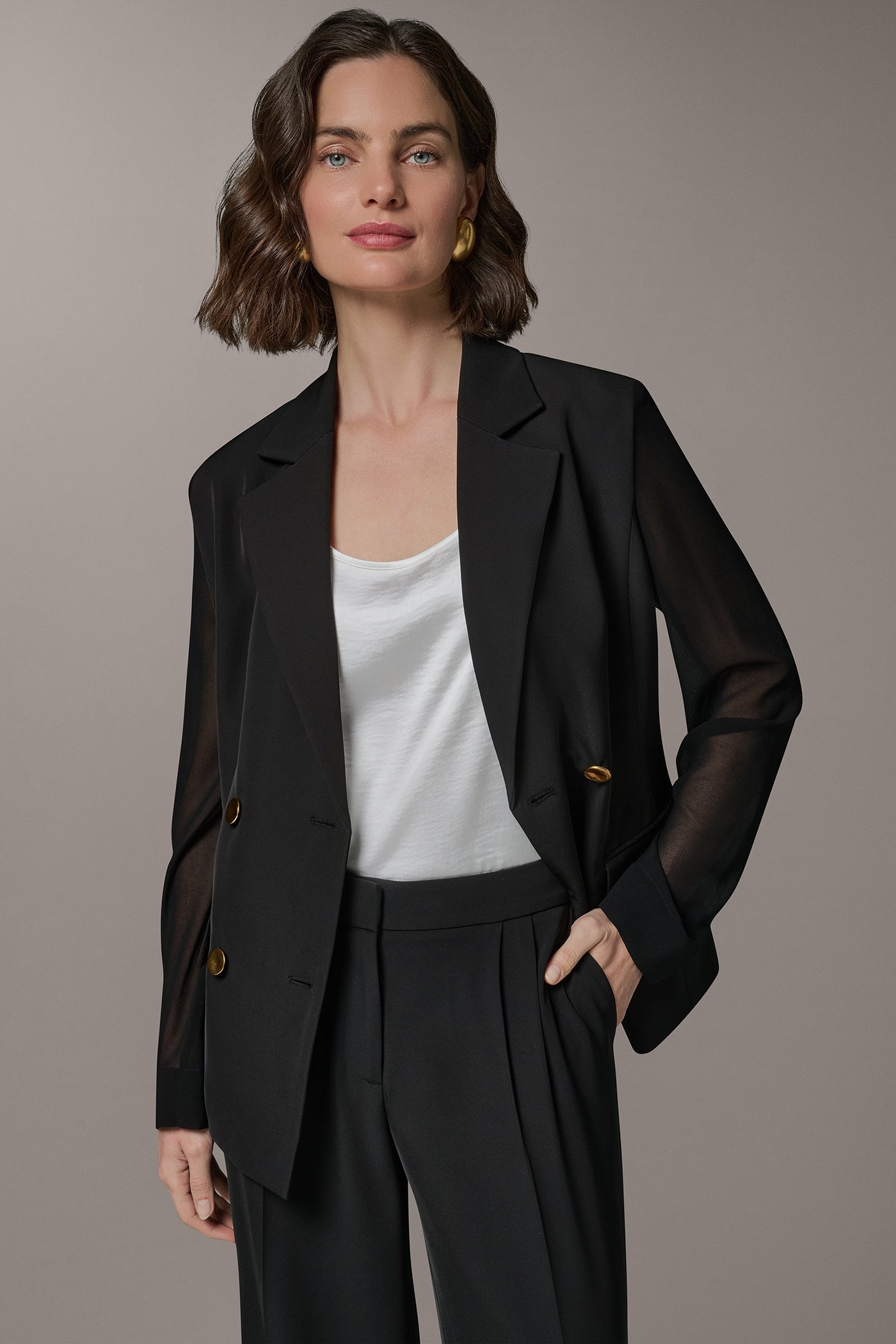 MIXED MEDIA DOUBLE BREASTED SUIT BLAZER (alternate view)