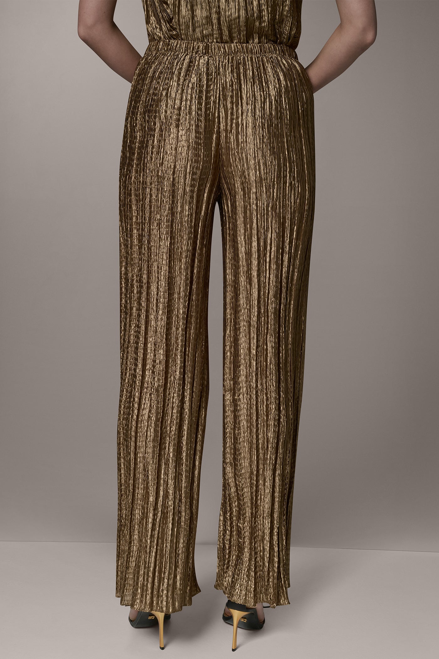 EXTRA HIGH-RISE METALLIC PLEAT WIDE LEG PANT VIEW 3 | Pants
