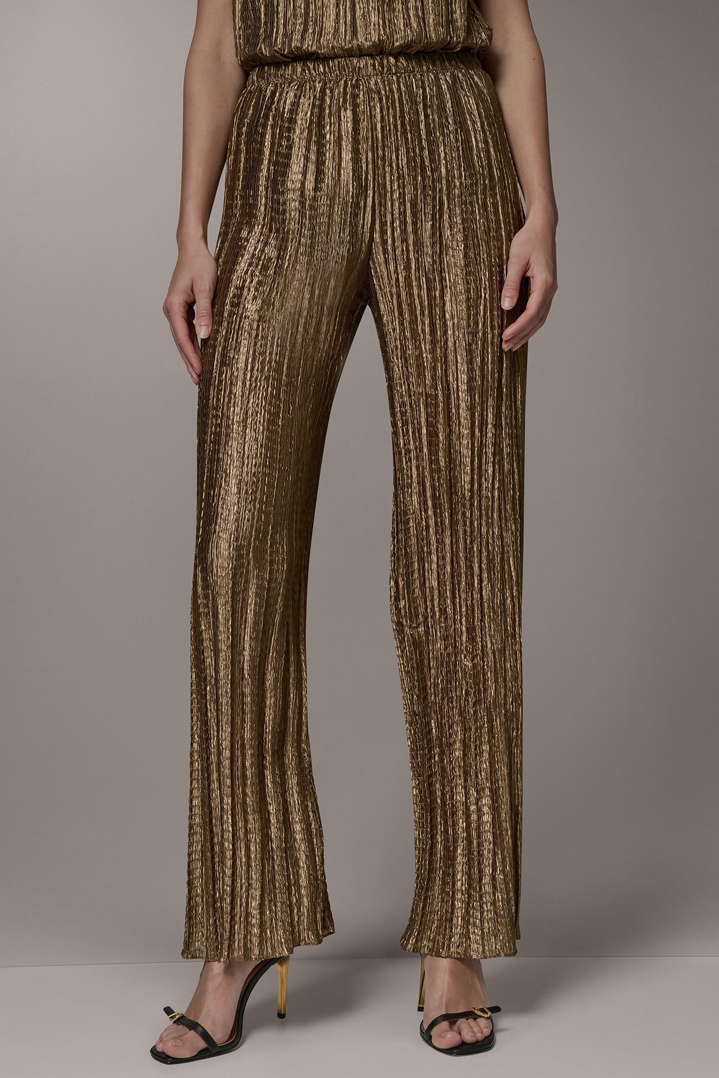 EXTRA HIGH-RISE METALLIC PLEAT WIDE LEG PANT