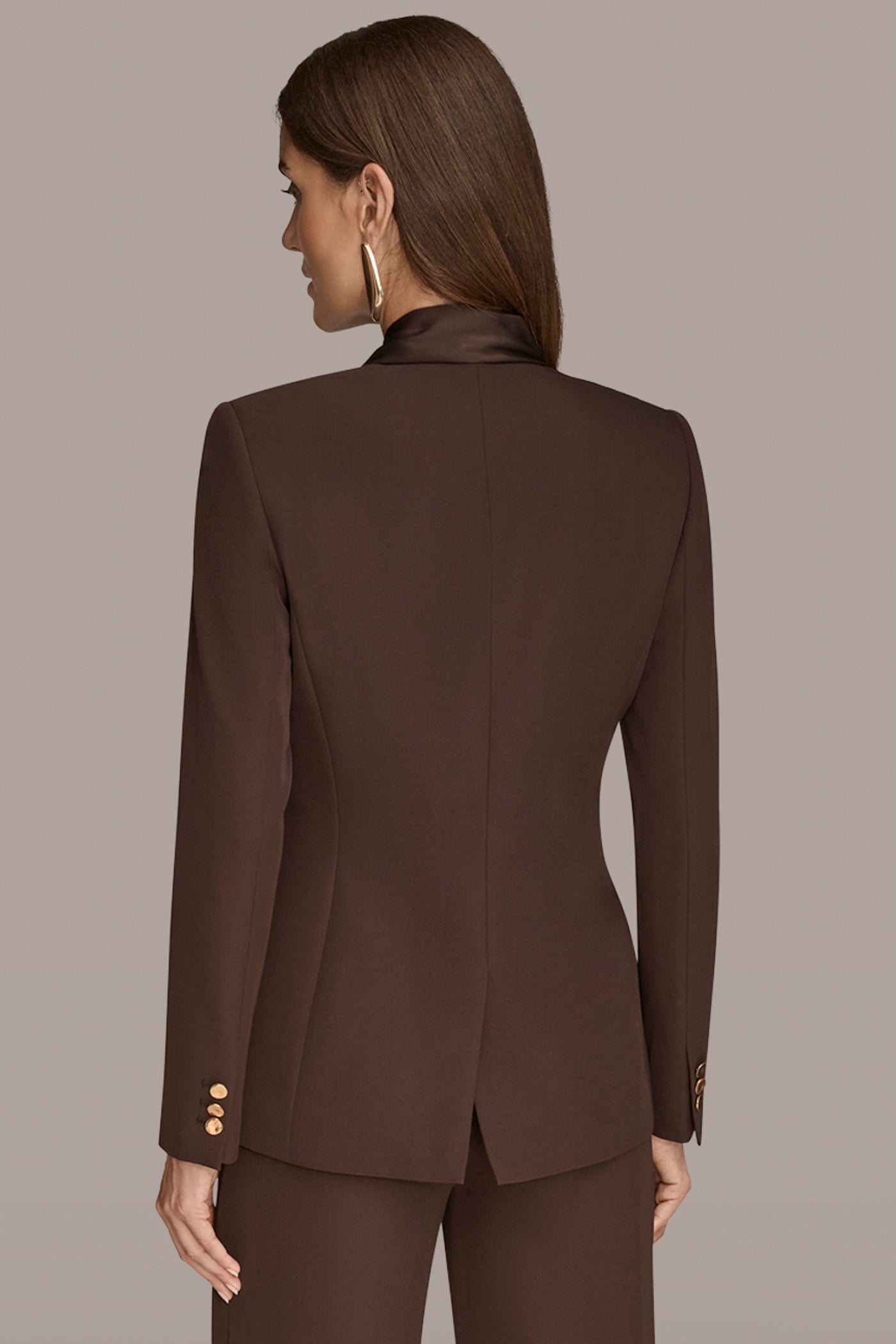 MIXED MEDIA ONE BUTTON COLLARLESS JACKET | View 2 | Blazers & Vests