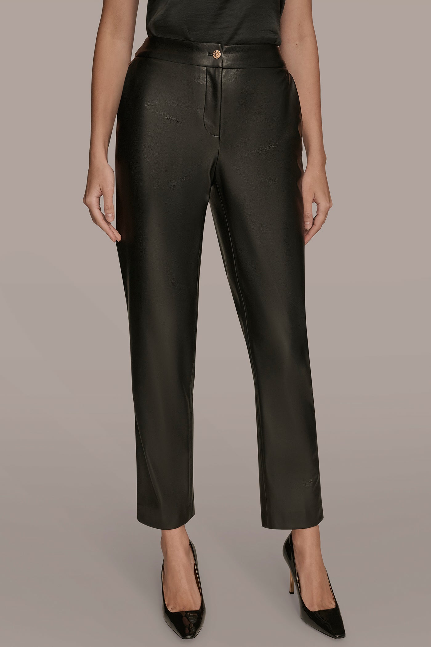 VEGAN LEATHER SLIM LEG ANKLE LENGTH PANT | View 1 | Pants