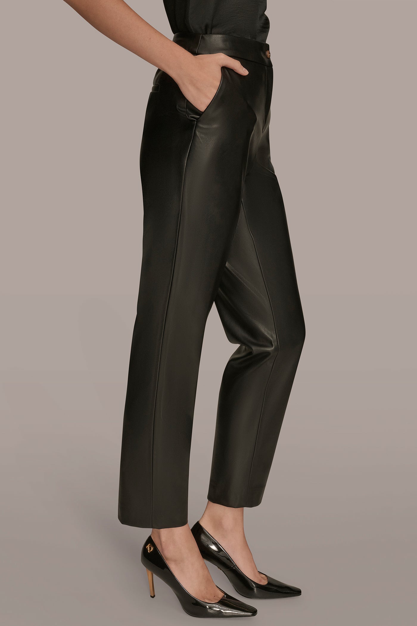 VEGAN LEATHER SLIM LEG ANKLE LENGTH PANT VIEW 3 | Pants