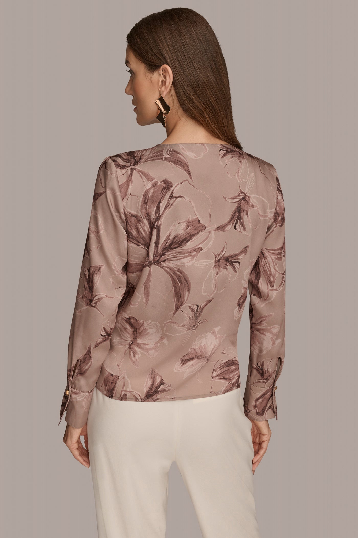 PRINT SATIN LONG SLEEVE BLOUSE | View 2 | Tops & Sweaters