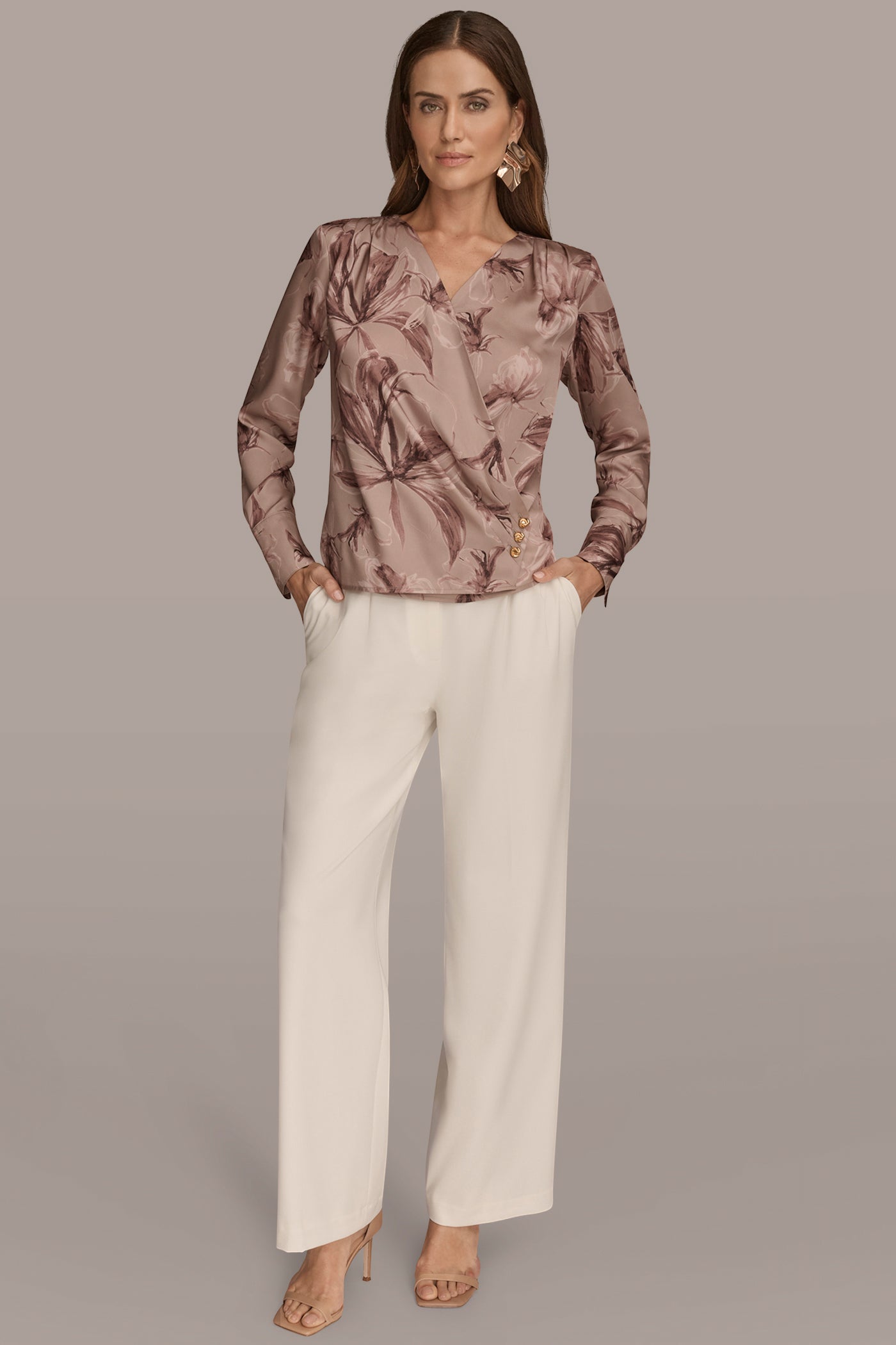 PRINT SATIN LONG SLEEVE BLOUSE VIEW 4 | Tops & Sweaters