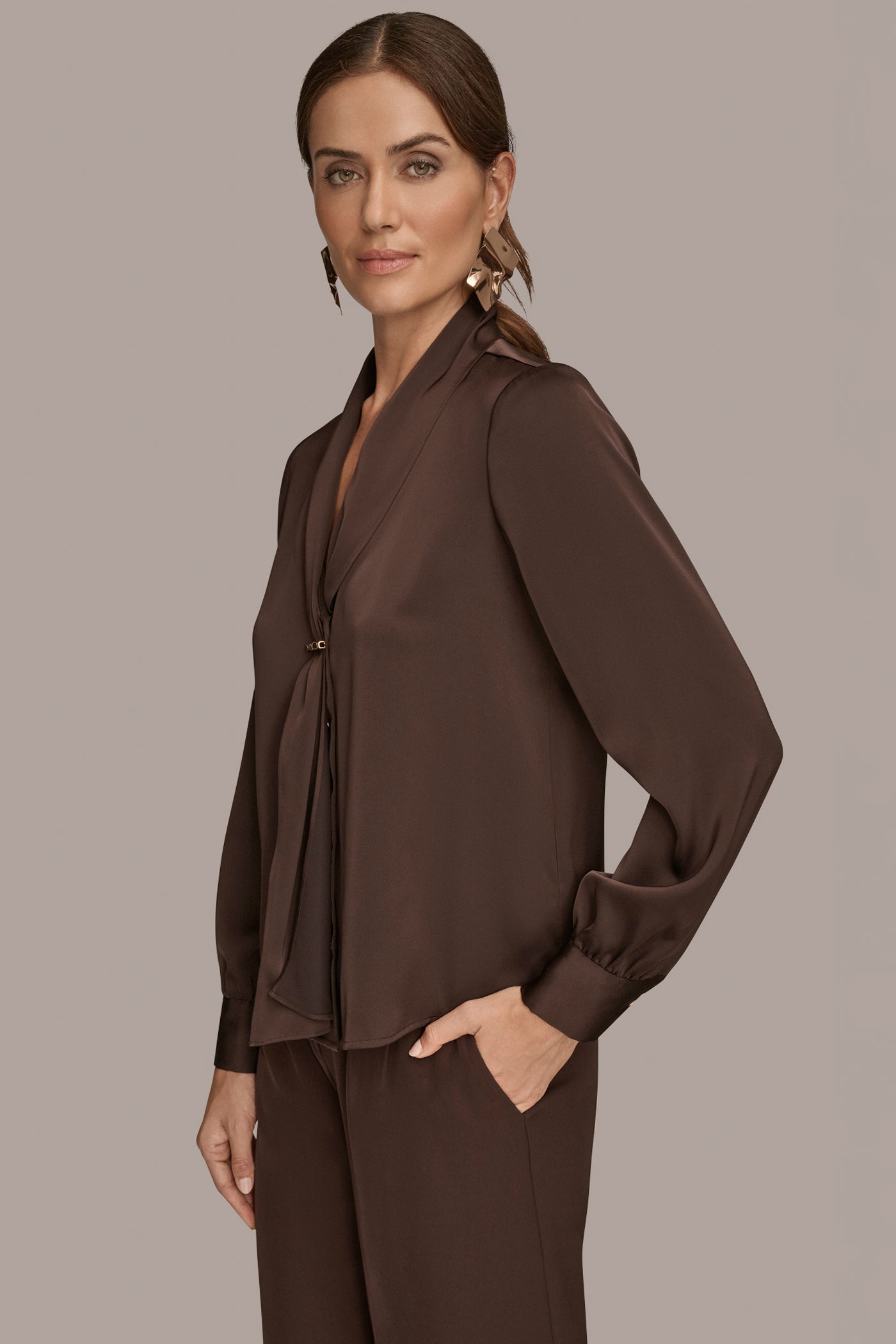 SATIN LONG SLEEVE BLOUSE VIEW 3 | Tops & Sweaters