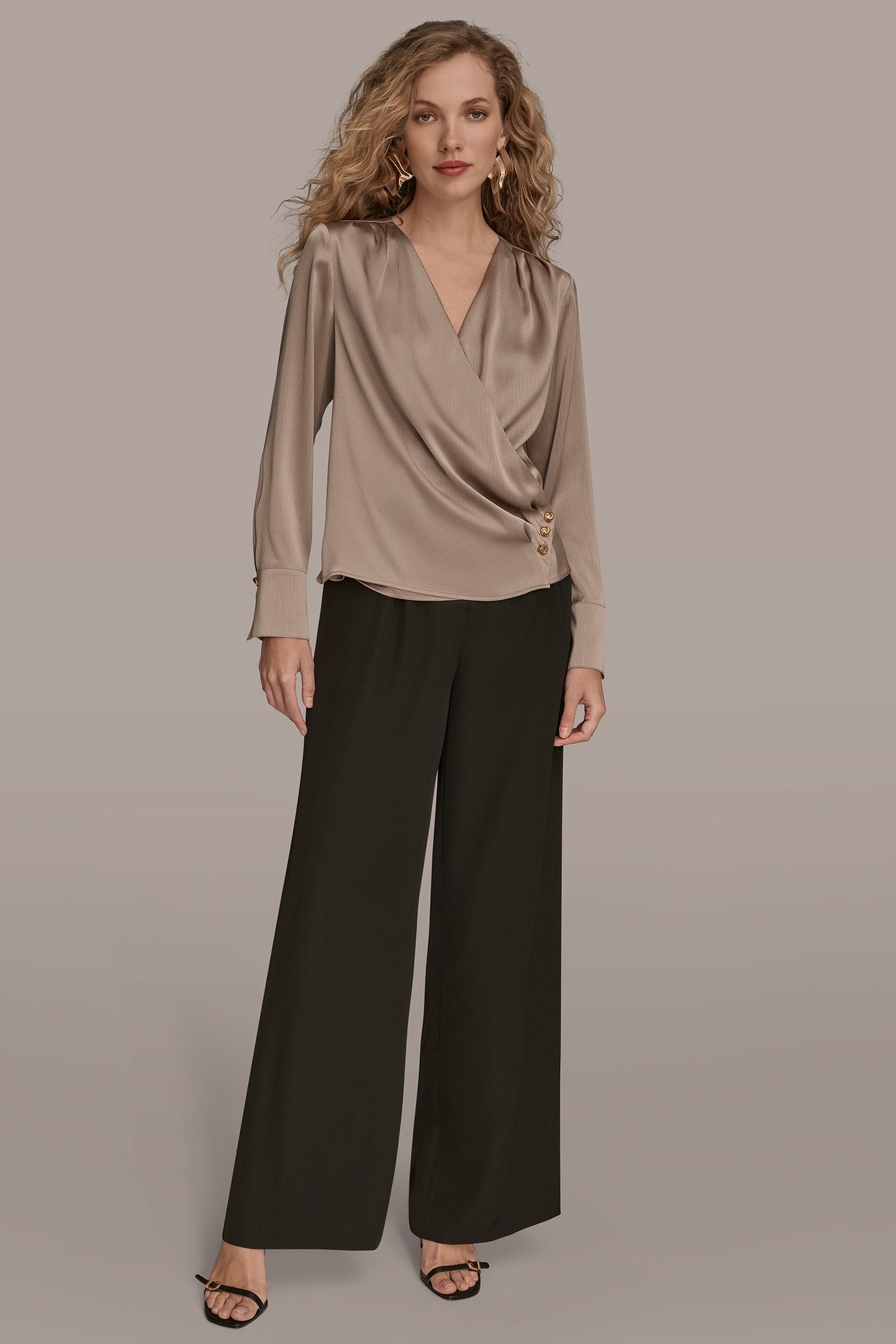 SATIN LONG SLEEVE V-NECK TOP VIEW 4 | Fall Collection