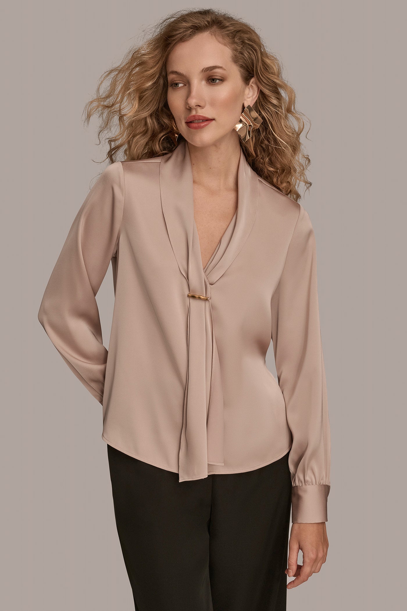 HAMMERED SATIN LONG SLEEVE TOP | View 1 | Tops