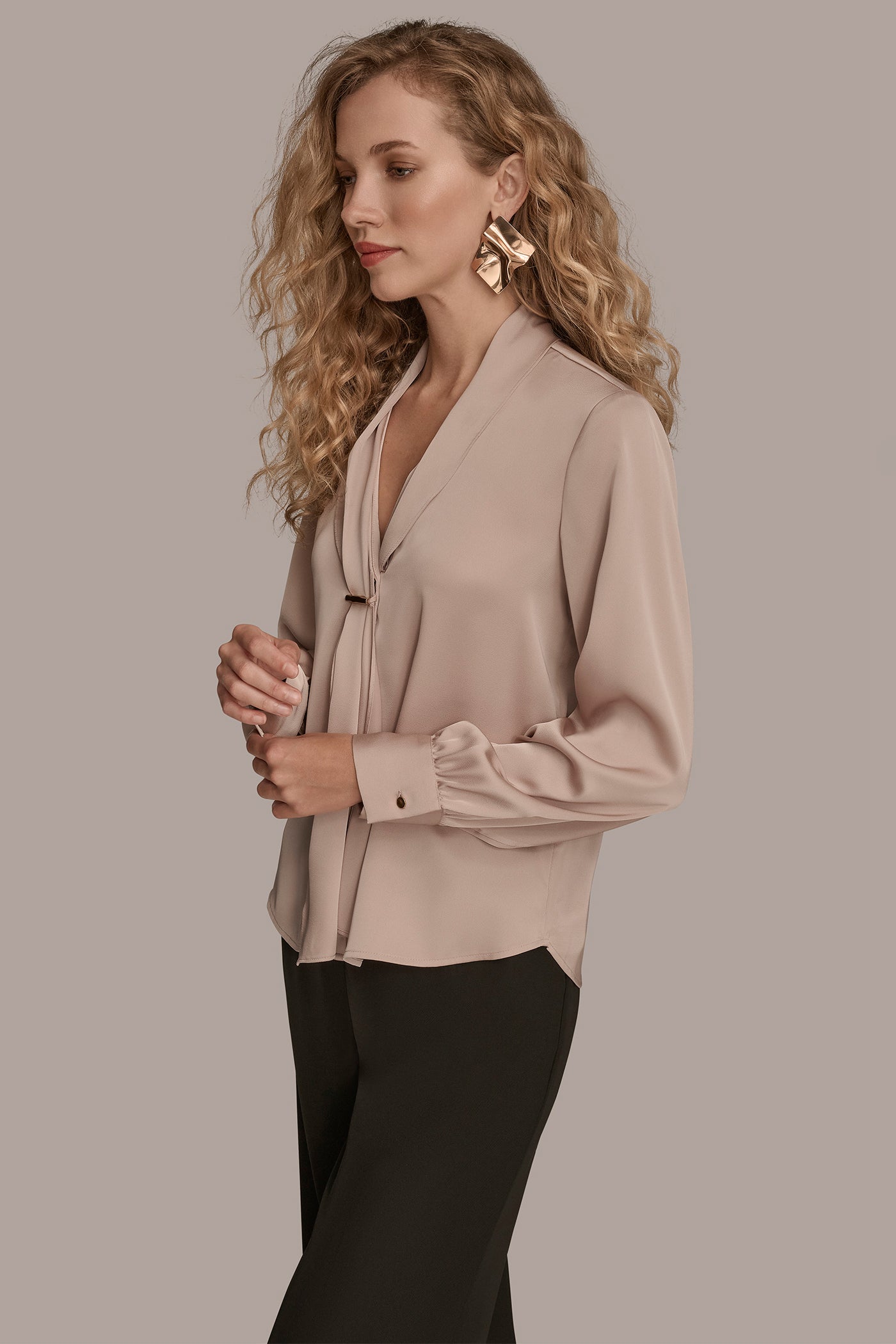 HAMMERED SATIN LONG SLEEVE TOP VIEW 3 | Tops