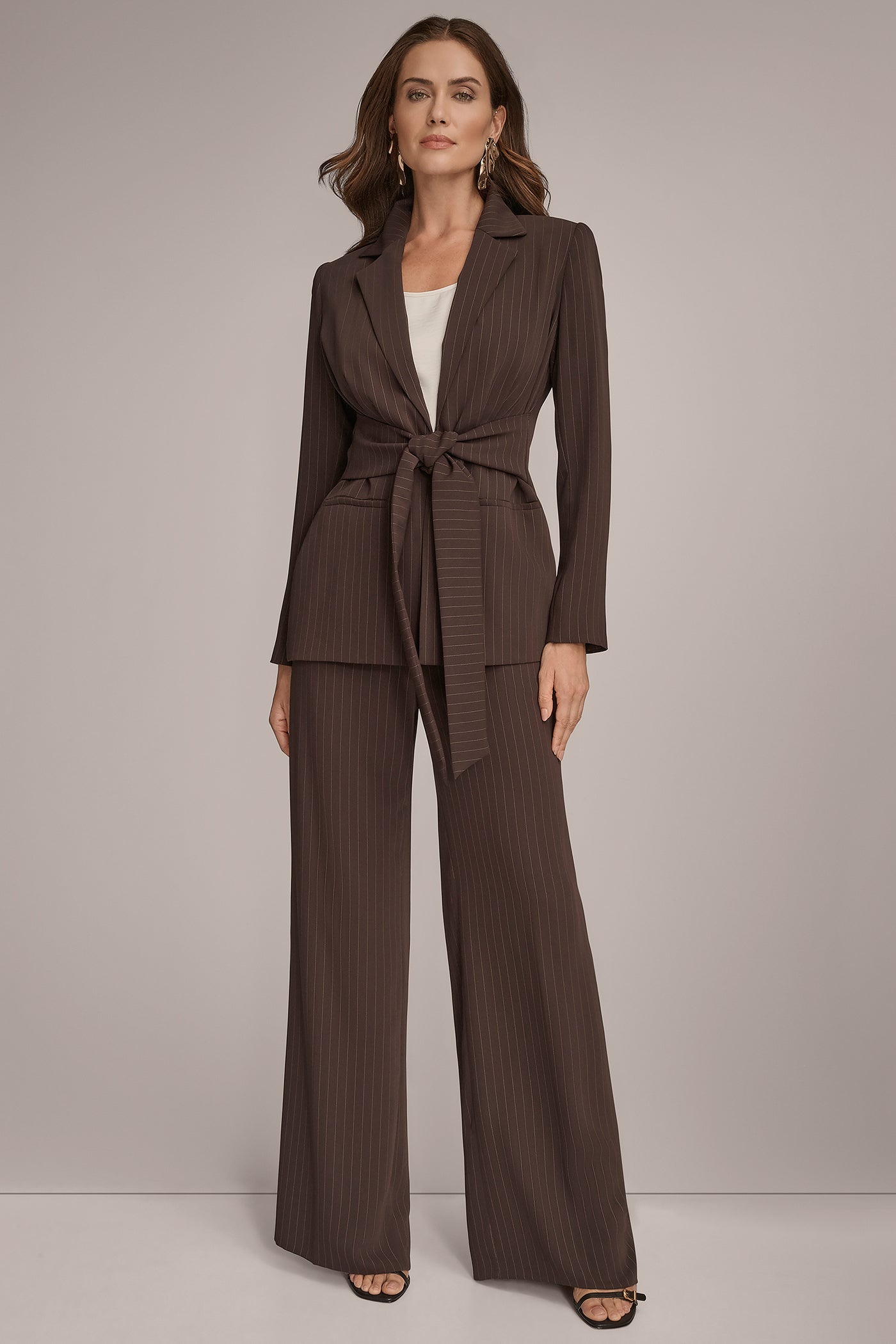 PINSTRIPE BLAZER WITH TIE WAIST VIEW 7 | Fall Collection