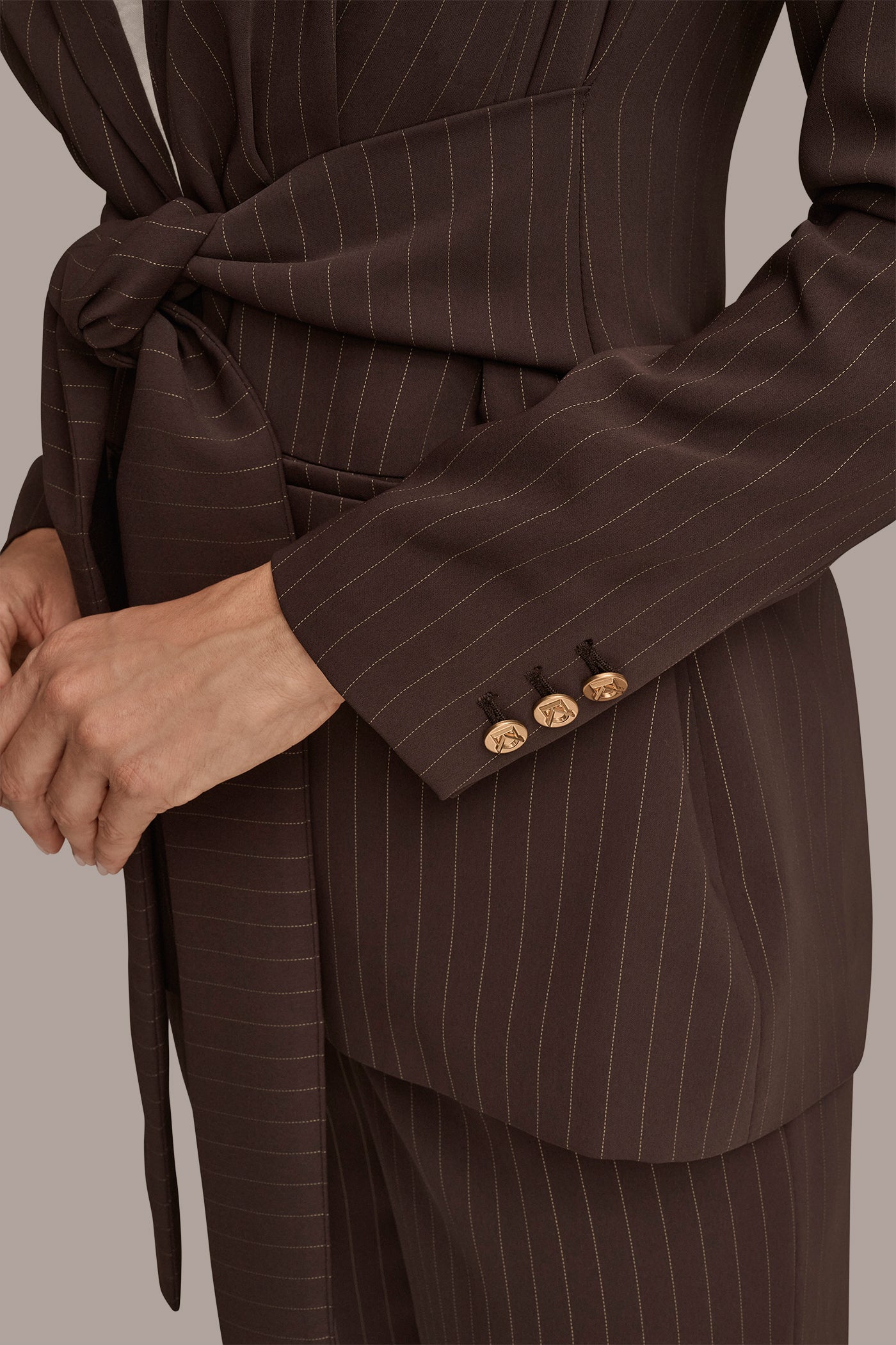 PINSTRIPE BLAZER WITH TIE WAIST VIEW 9 | Fall Collection