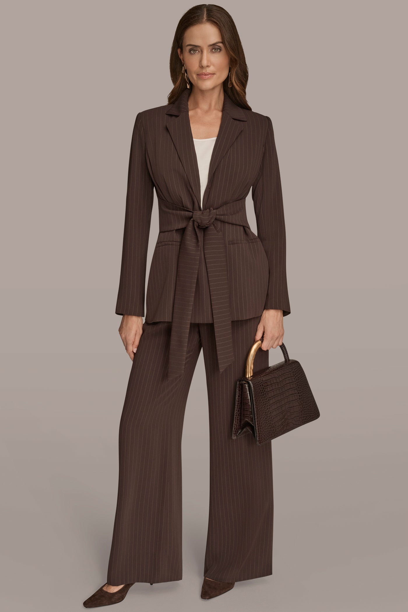 PINSTRIPE BLAZER WITH TIE WAIST VIEW 8 | Fall Collection