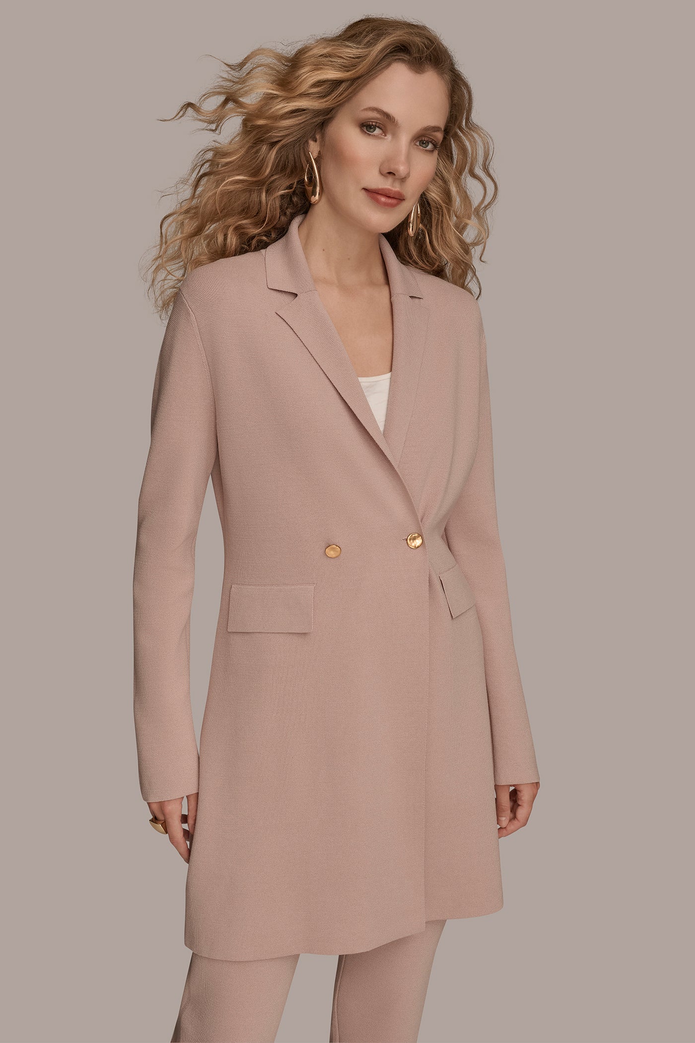 DOUBLE-BREASTED KNIT LONGLINE BLAZER VIEW 4 | New Arrivals