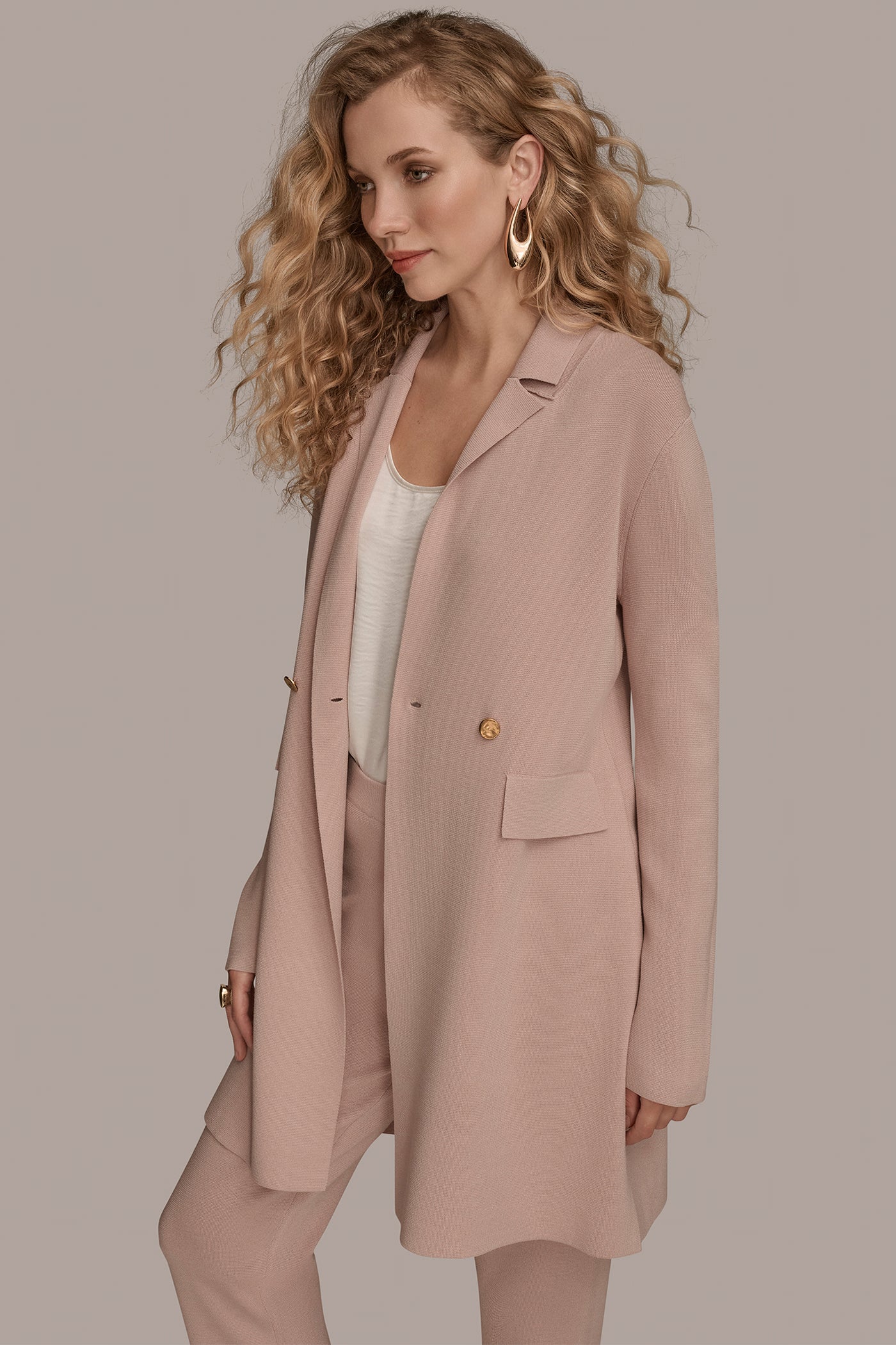 DOUBLE-BREASTED KNIT LONGLINE BLAZER VIEW 3 | New Arrivals