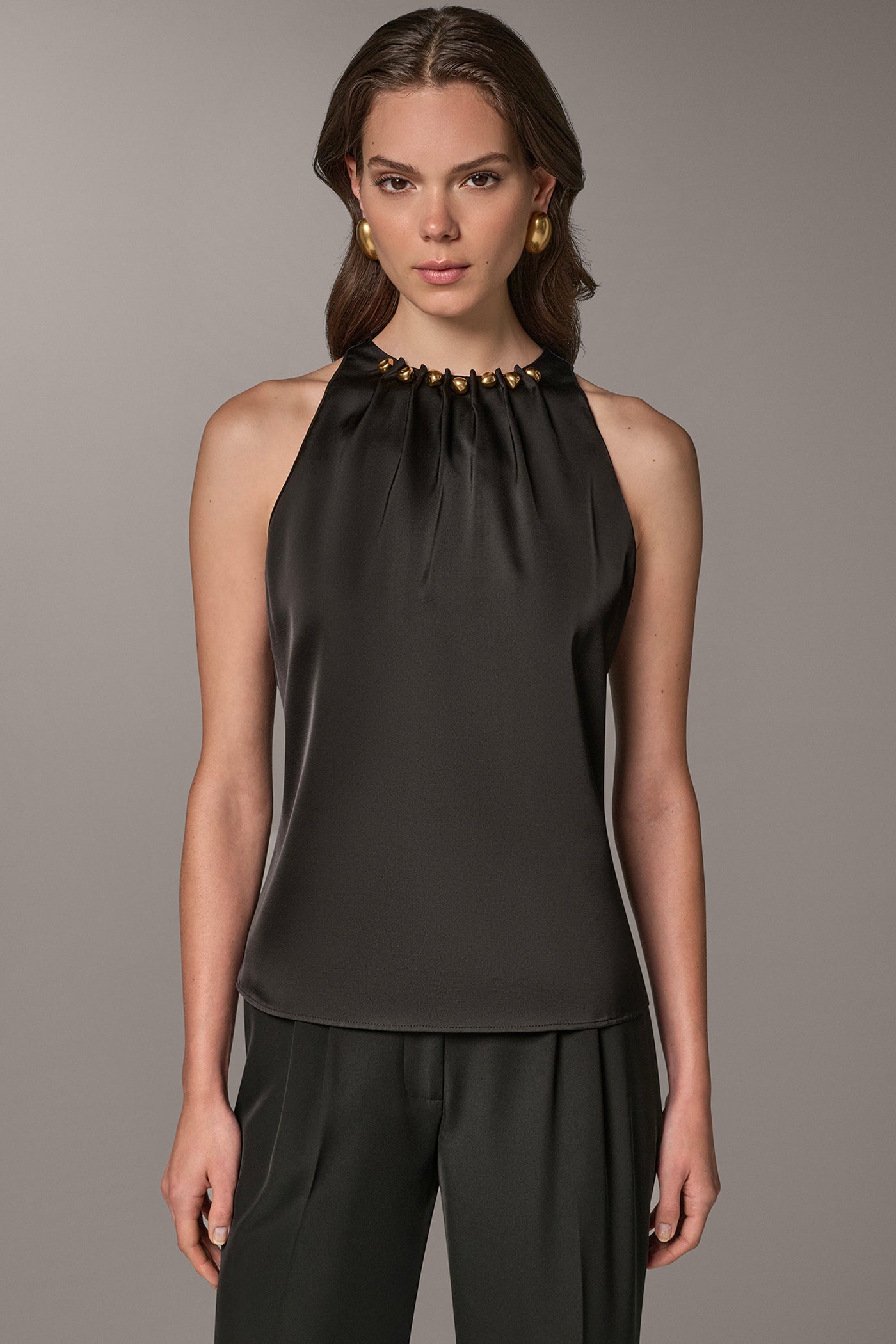 CRYSTAL EMBELLISHED CHARMEUSE BLOUSE VIEW 1