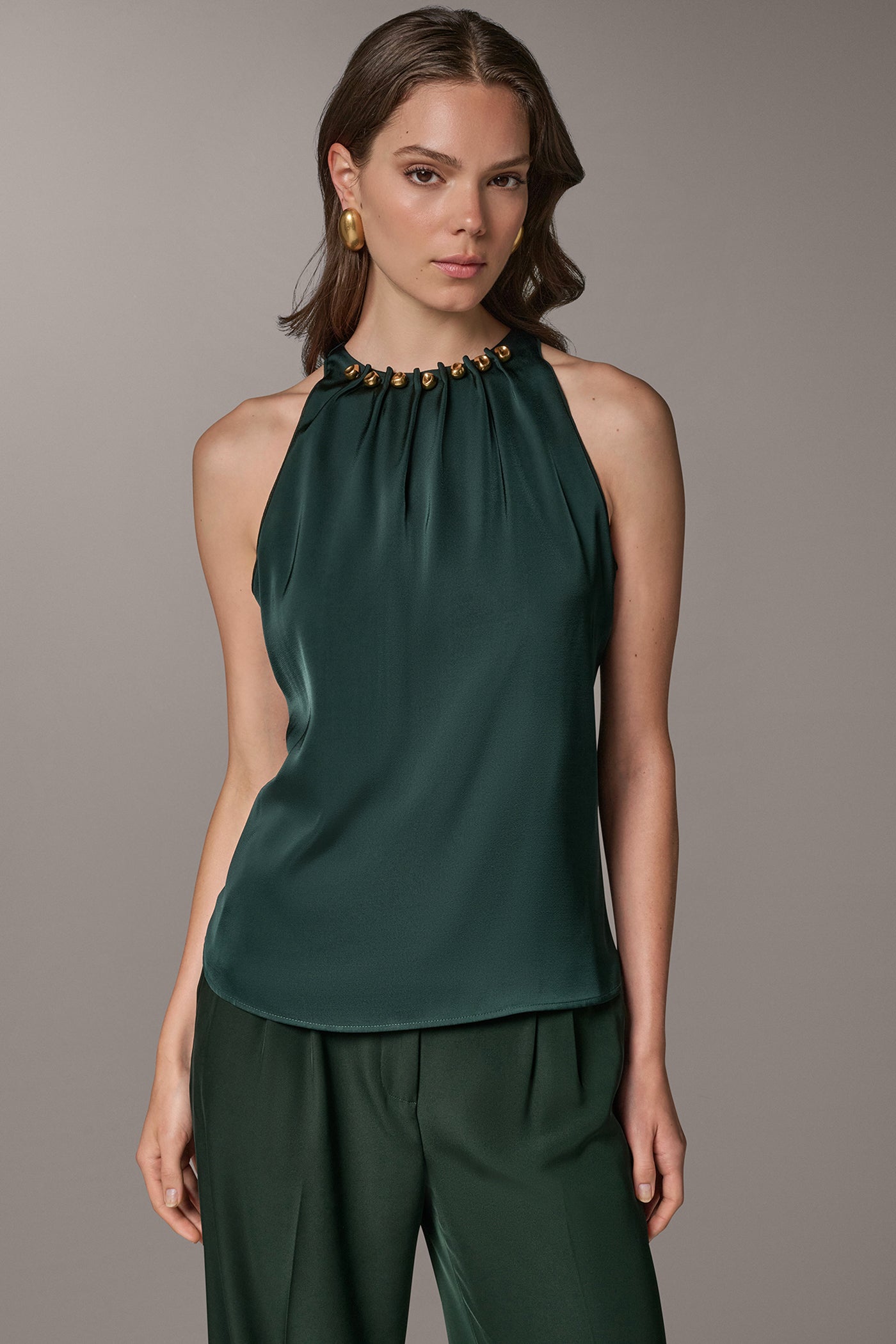 CRYSTAL EMBELLISHED CHARMEUSE BLOUSE VIEW 1