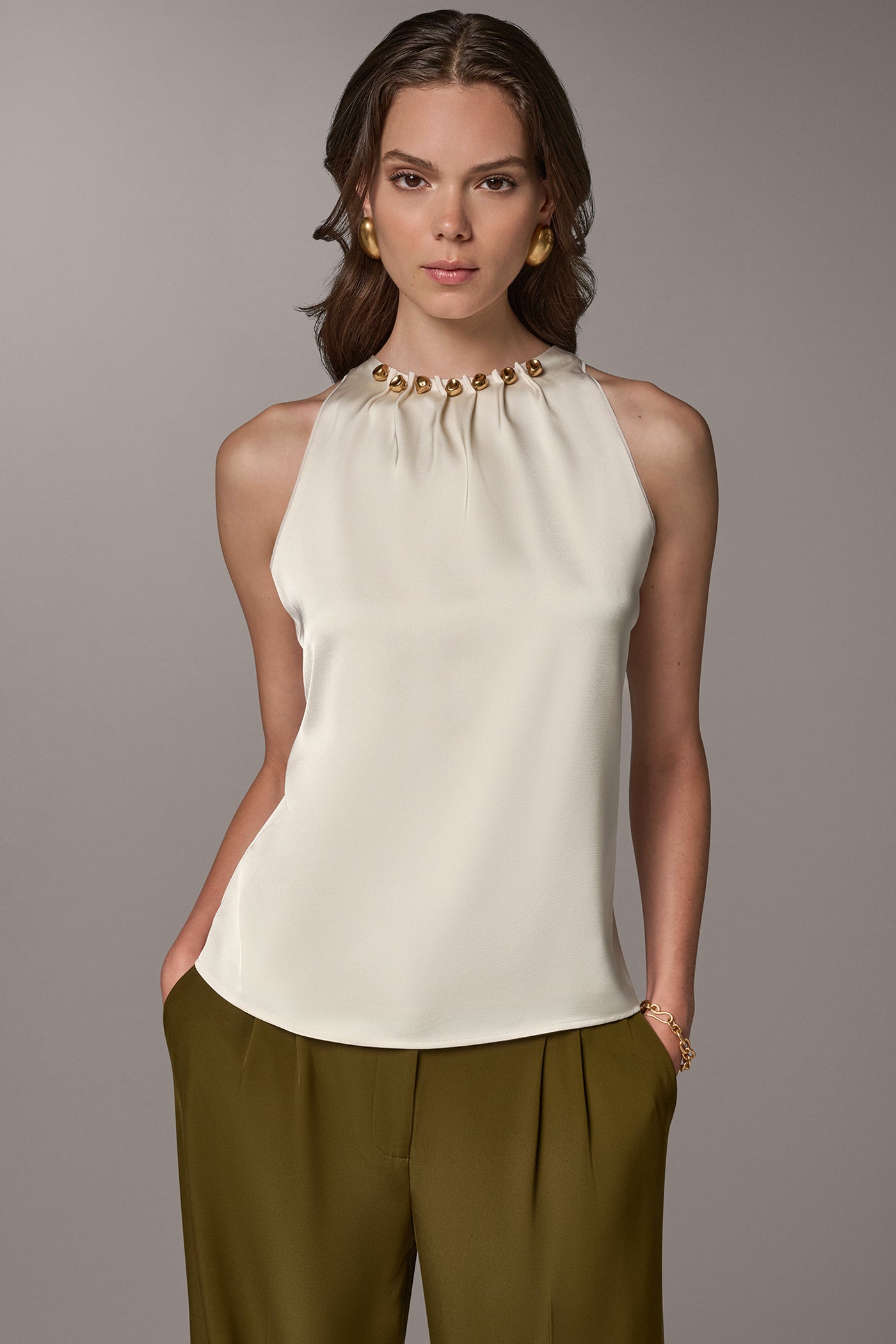 CRYSTAL EMBELLISHED CHARMEUSE BLOUSE VIEW 1