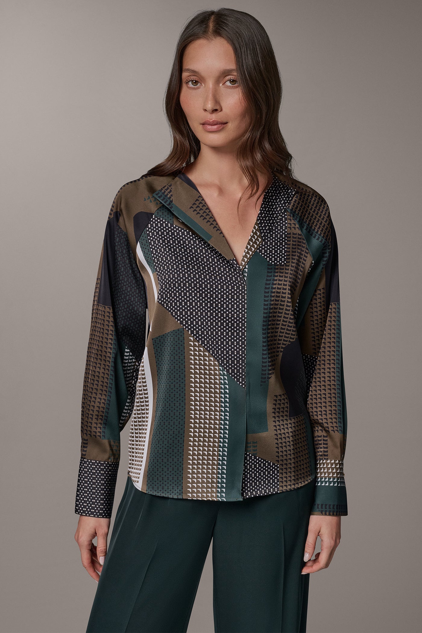 ASYMMETRICAL V-NECK BLOUSE VIEW 1