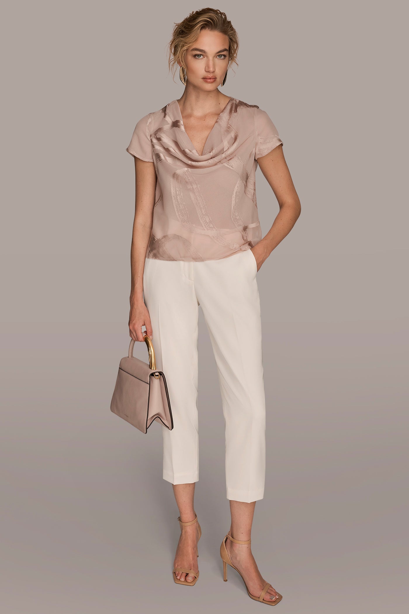 BURNOUT CAP SLEEVE COWL NECK TOP VIEW 4 | All Products