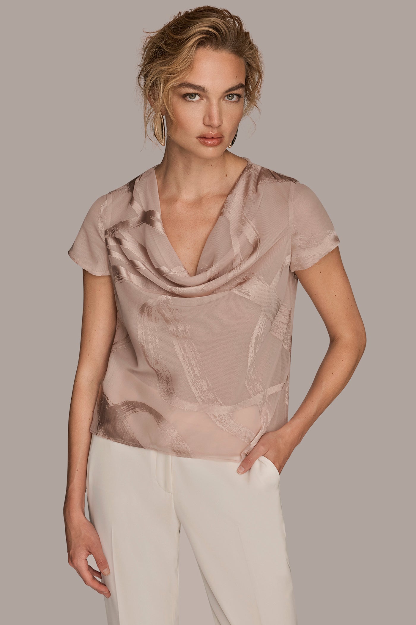 BURNOUT CAP SLEEVE COWL NECK TOP | View 1 | All Products