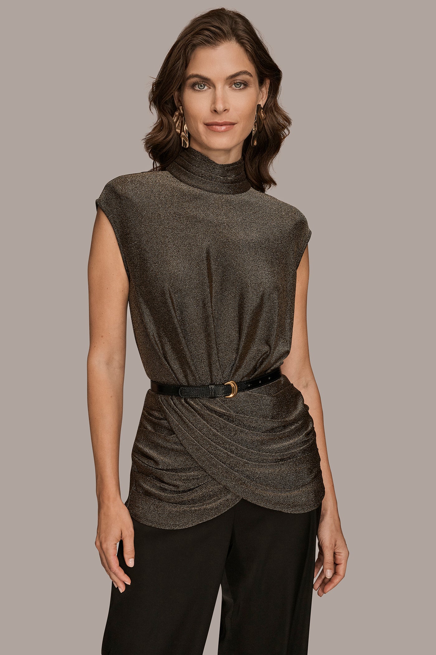 NOVELTY BELTED MOCK NECK TOP | View 1 | Included in discounts