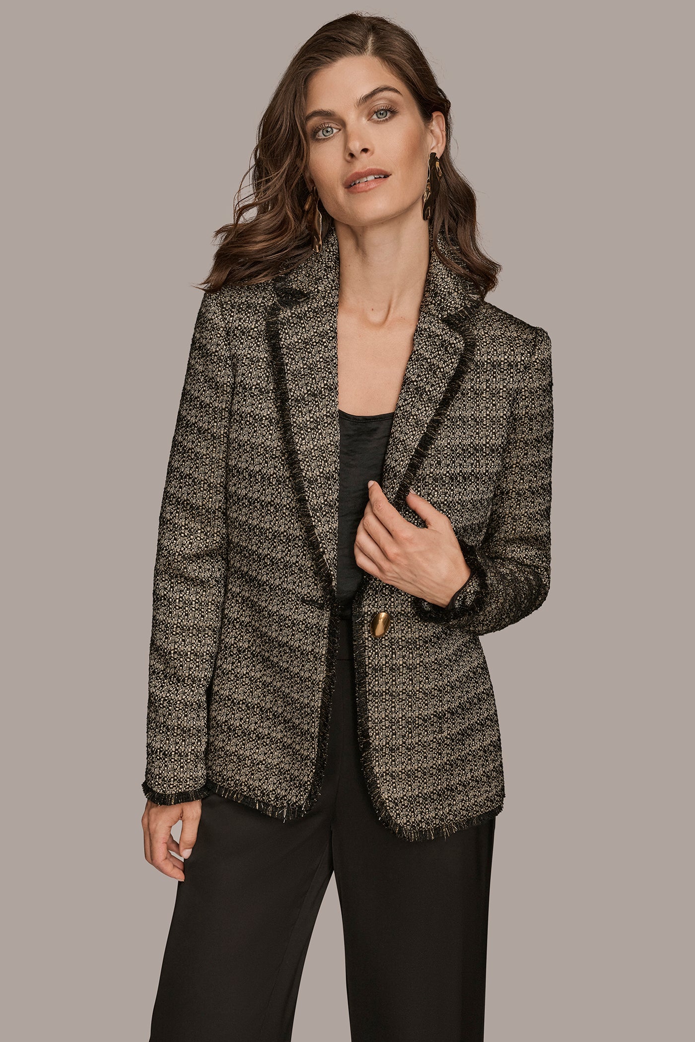 NOVELTY ONE BUTTON JACKET WITH FRINGE VIEW 4 | Blazers & Vests
