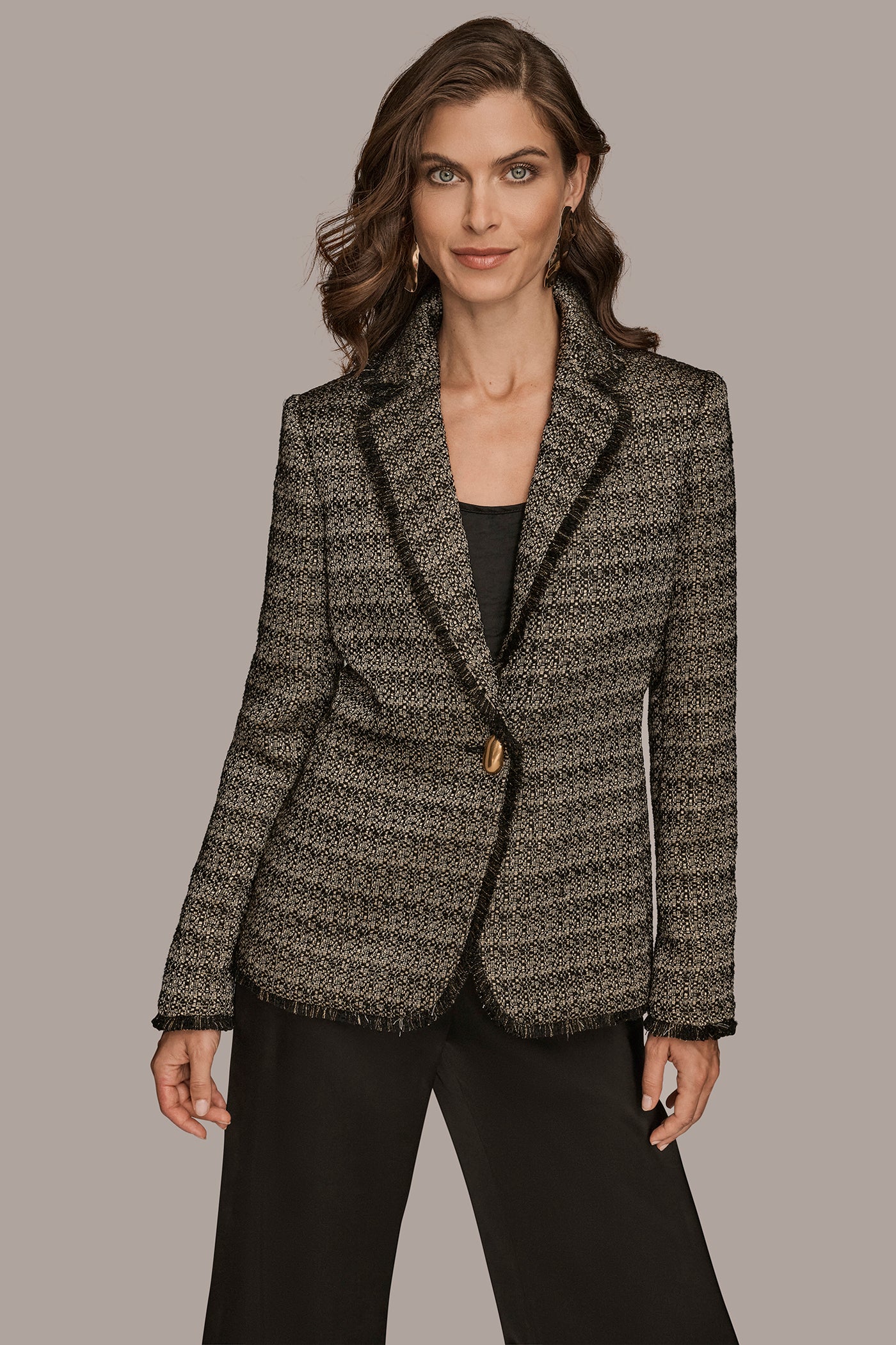 NOVELTY ONE BUTTON JACKET WITH FRINGE | View 1 | Blazers & Vests