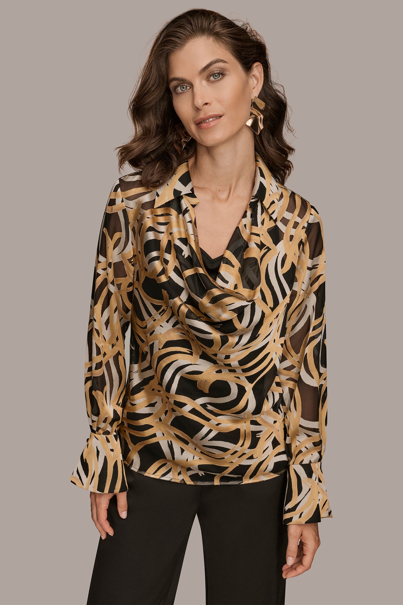 BURNOUT LONG SLEEVE COWL NECK TOP | View 1 | Tops